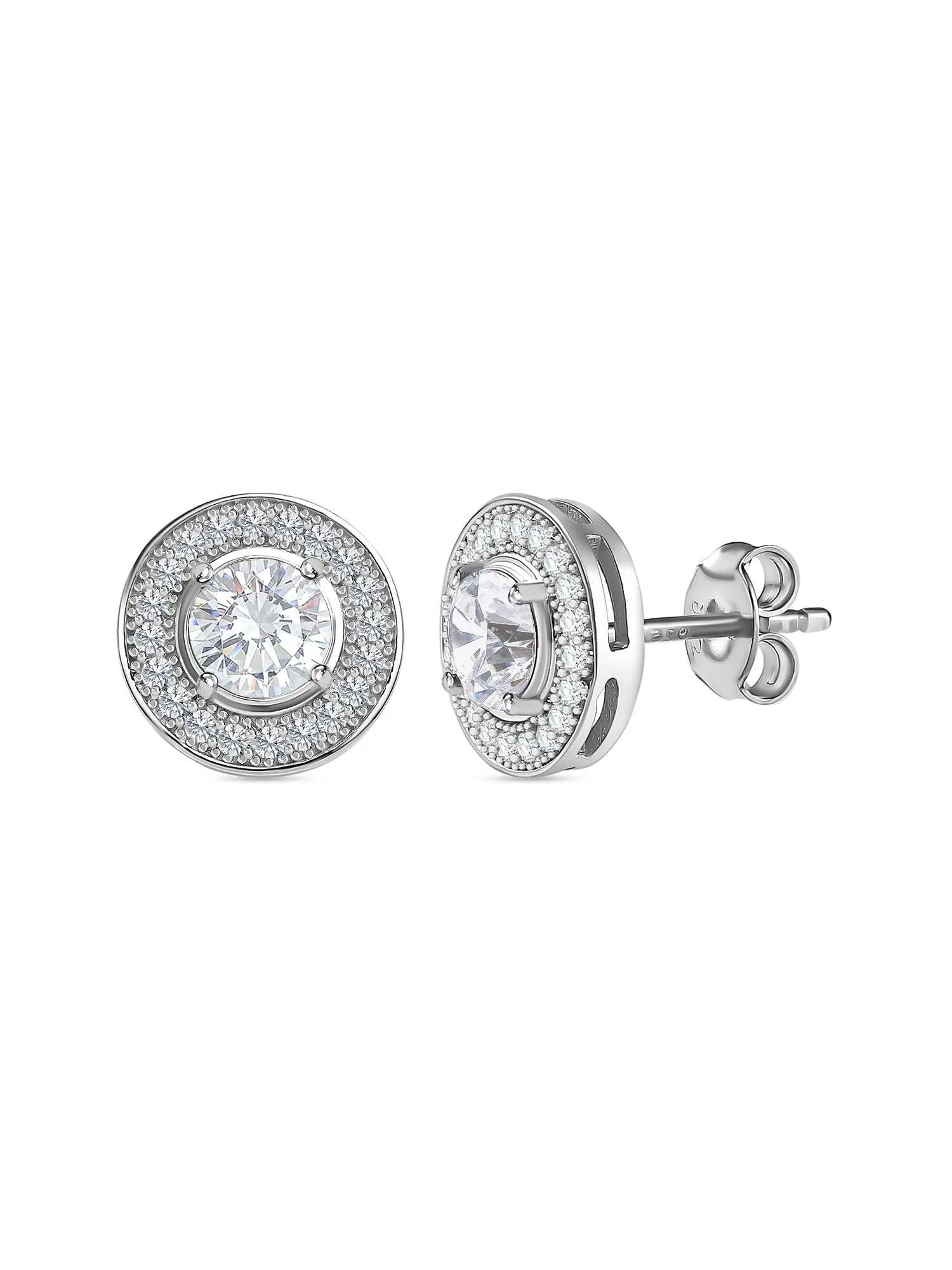 0.5 Carat American Diamond Solitaire Halo Studs In 925 Sterling Silver