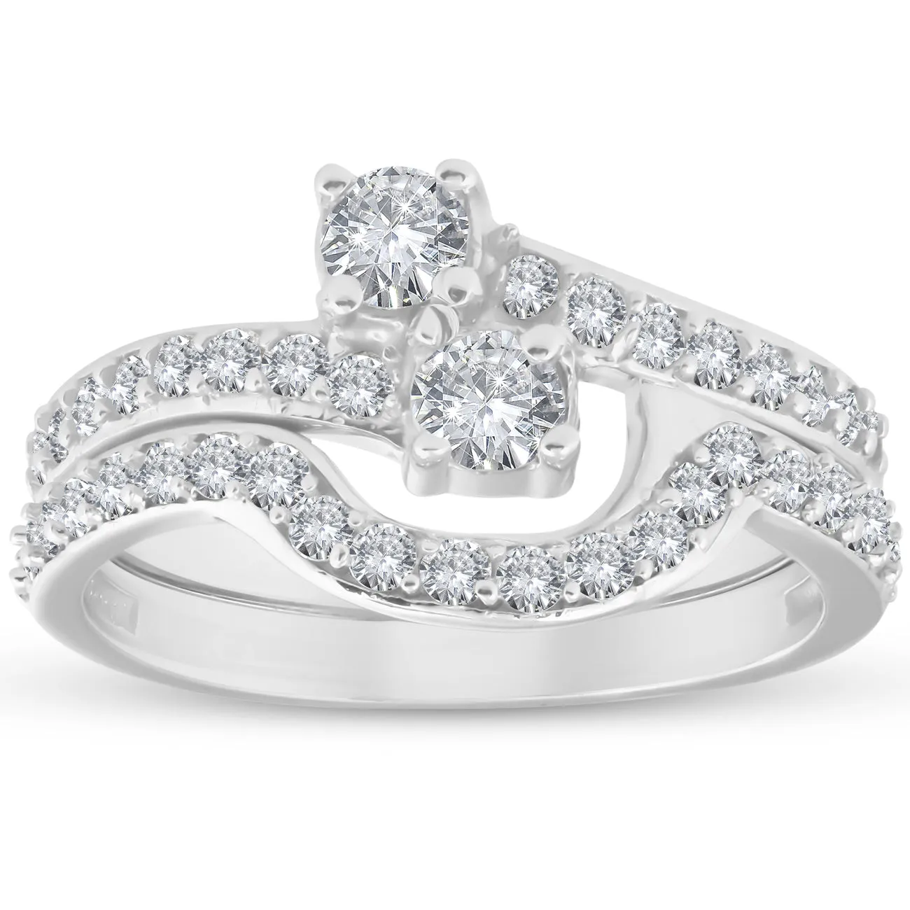 1 1/2 Ct Diamond Engagement Two Stone Forever Us Ring Set White Gold