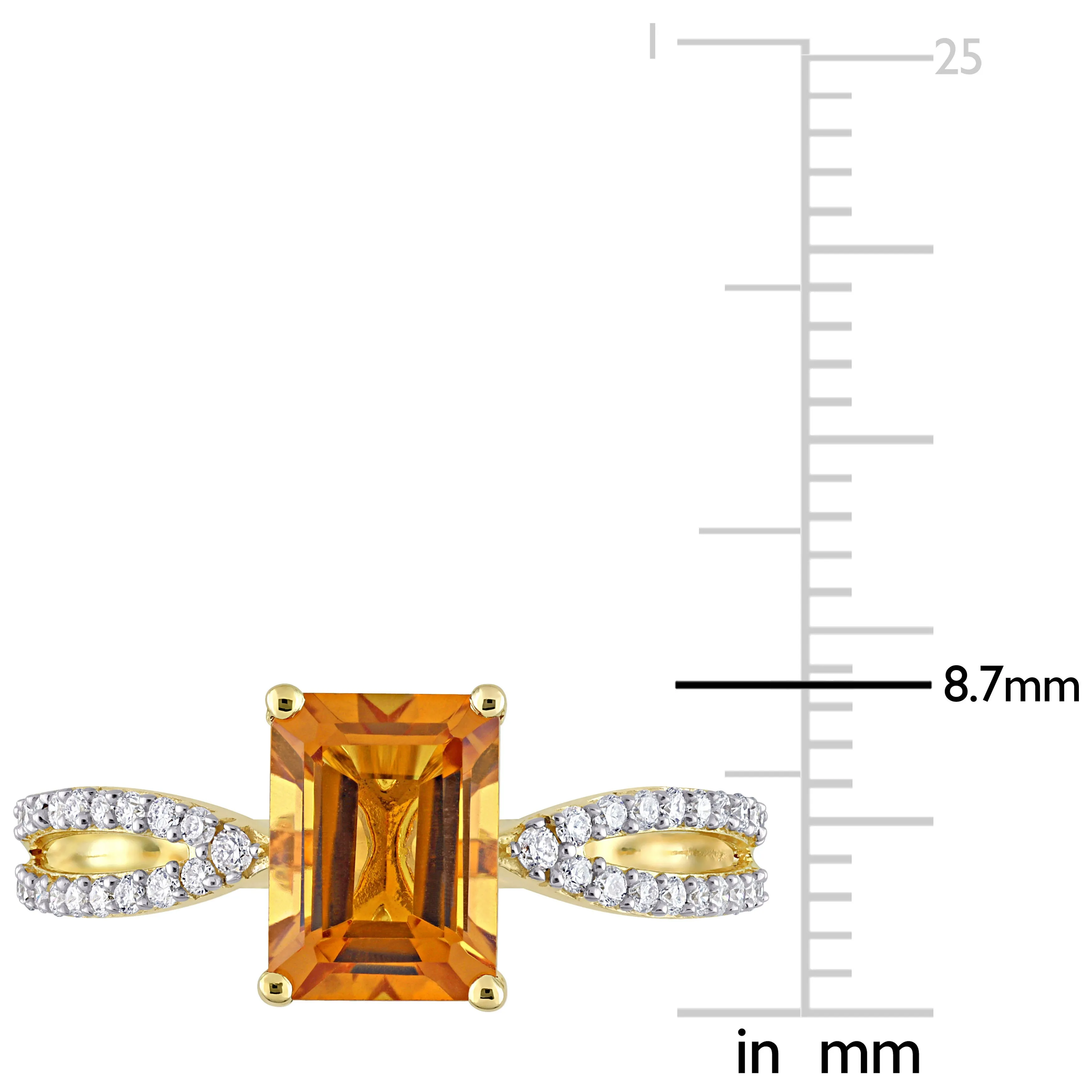 1 1/2 CT TGW Octagon Madeira Citrine and 1/5 CT TW Diamond Ring in 14k Yellow Gold