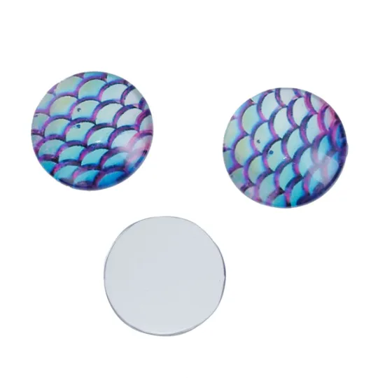 10 MERMAID Fish Scales Glass Dome Cabochons, Purple Blue Green, 20mm  (about 3/4 diameter) cab0474