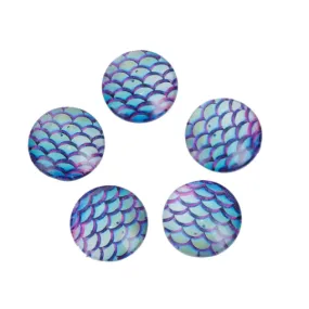 10 MERMAID Fish Scales Glass Dome Cabochons, Purple Blue Green, 20mm  (about 3/4 diameter) cab0474