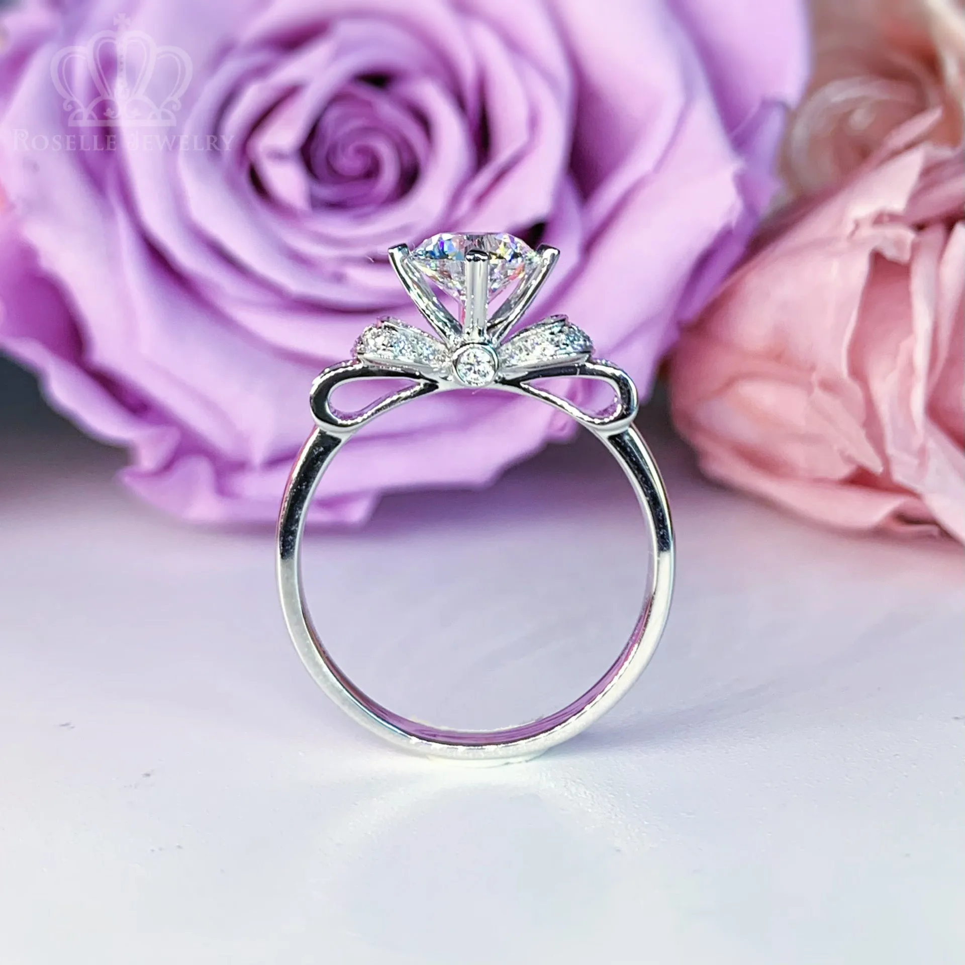 1.05CTW Lab Grown Side Stone Diamond Bow Engagement Ring - LGR085