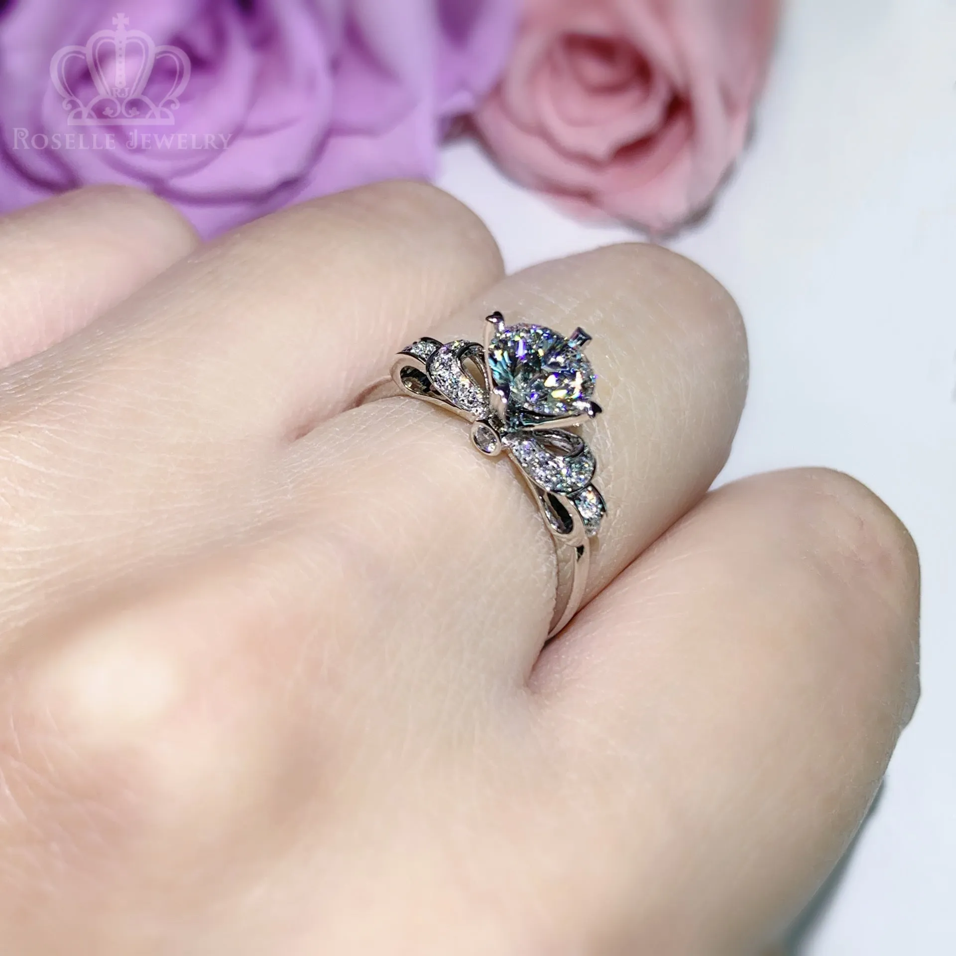 1.05CTW Lab Grown Side Stone Diamond Bow Engagement Ring - LGR085