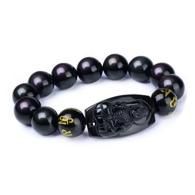 10MM  Natural Black Obsidian Buddha Bracelet