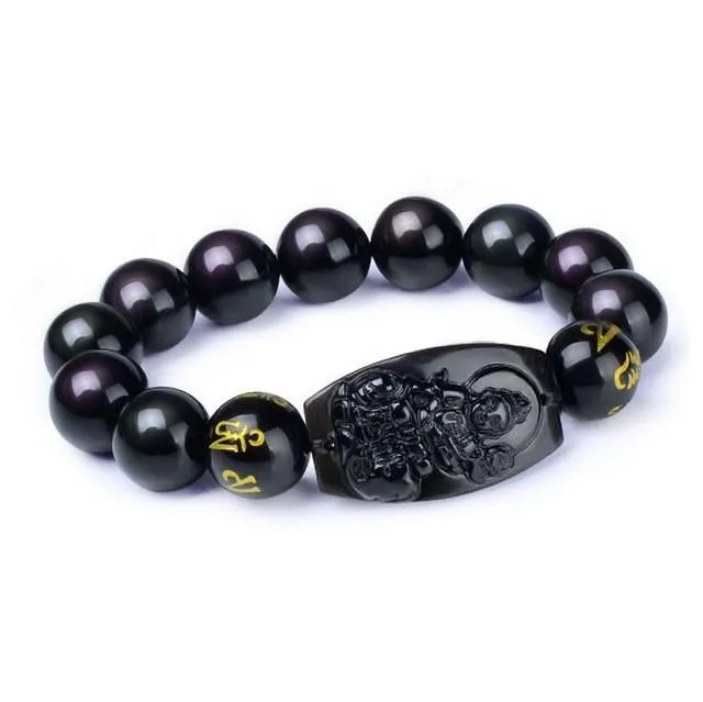 10MM  Natural Black Obsidian Buddha Bracelet