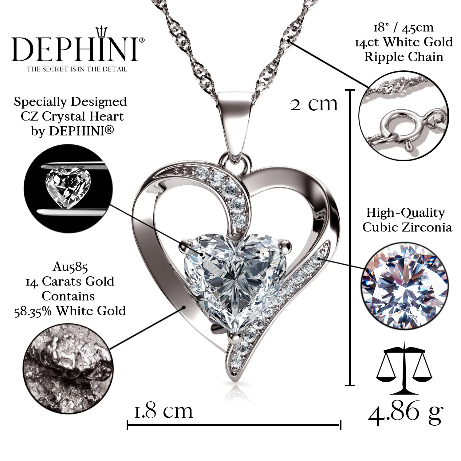 14k white gold necklace for women - Zirconia Crystals by DEPHINI