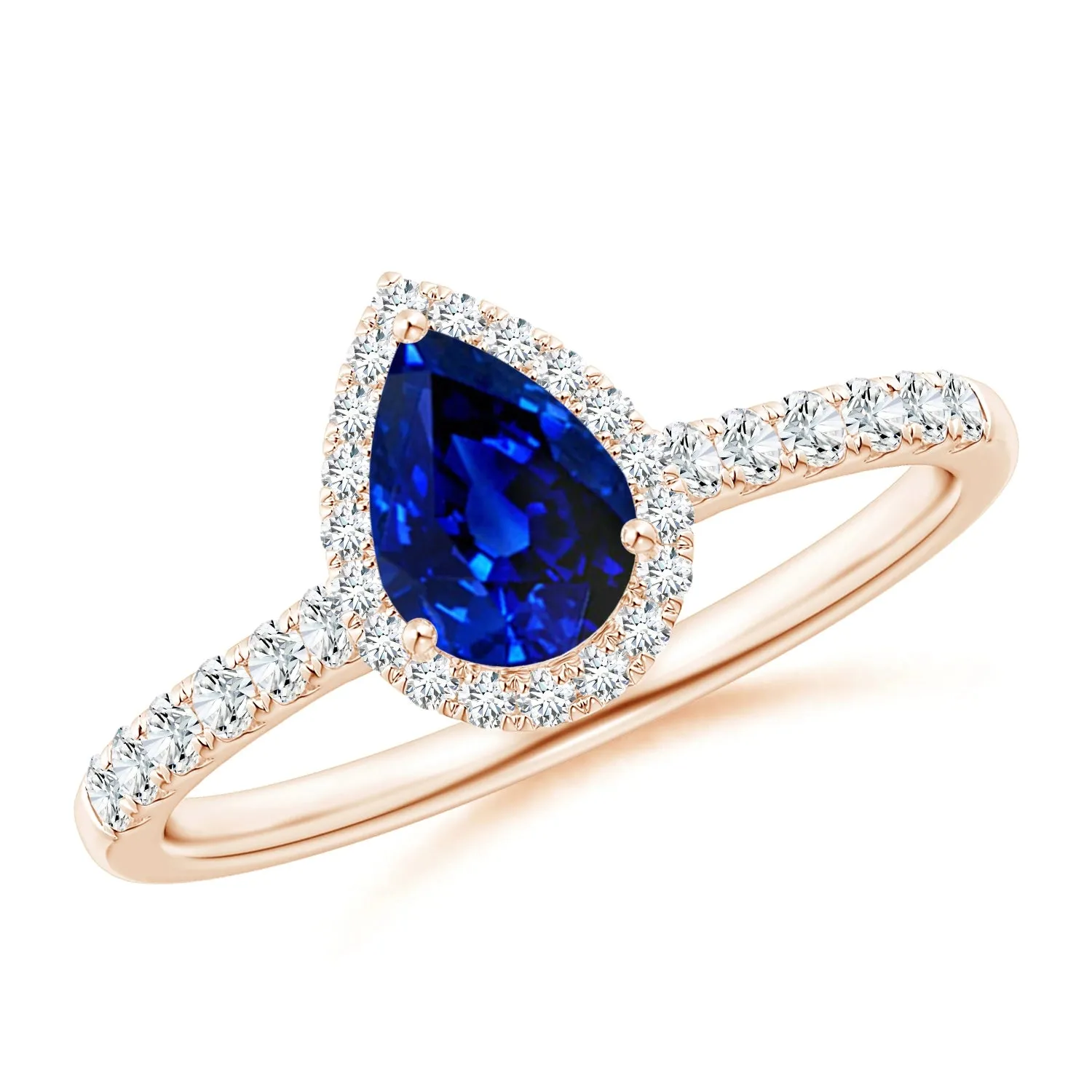 1.5 CT. Pear-Shaped Sapphire Ring with White Sapphire Halo Accents