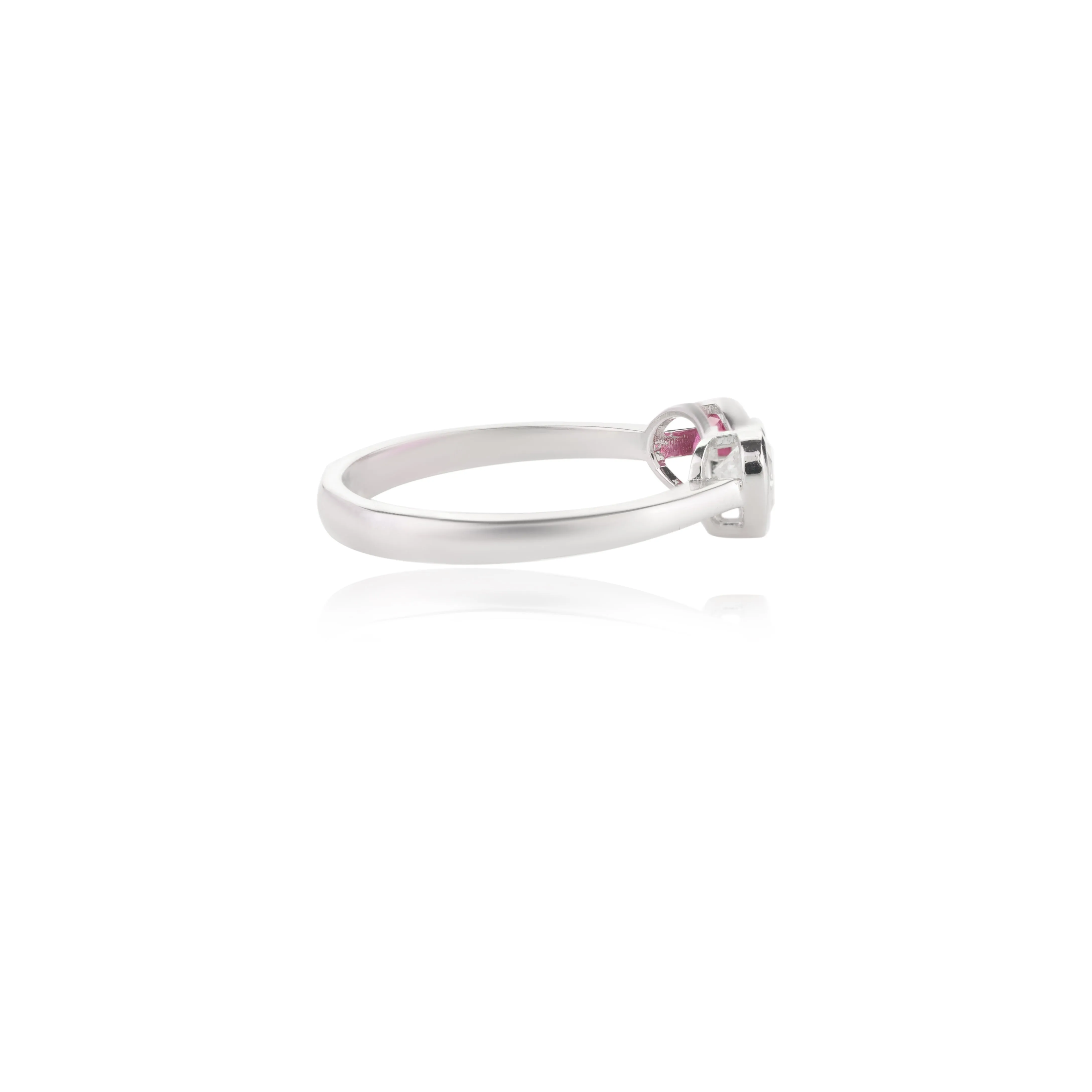 18K Gold Heart Diamond & Oval Ruby Toi et Moi Ring