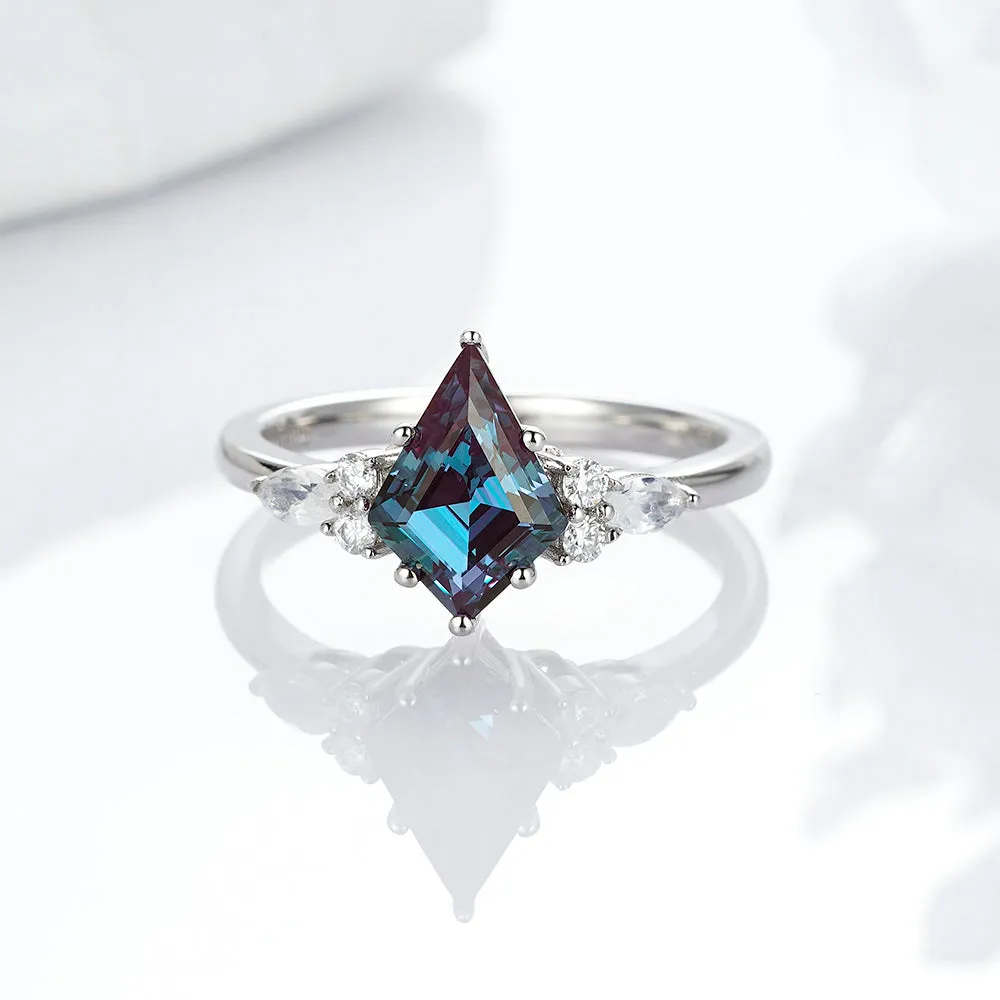 2 CT. Art Deco Unique Kite Cut Alexandrite Engagement Ring Set With Moonstone Accents