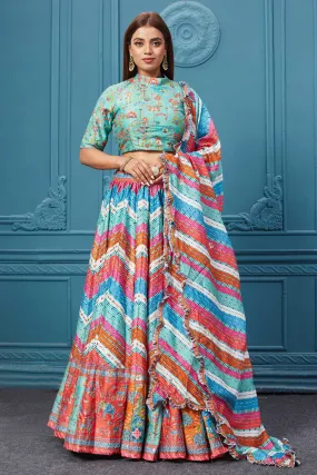 310031 Multicolor Printed Lehnga With Frilled Dupatta