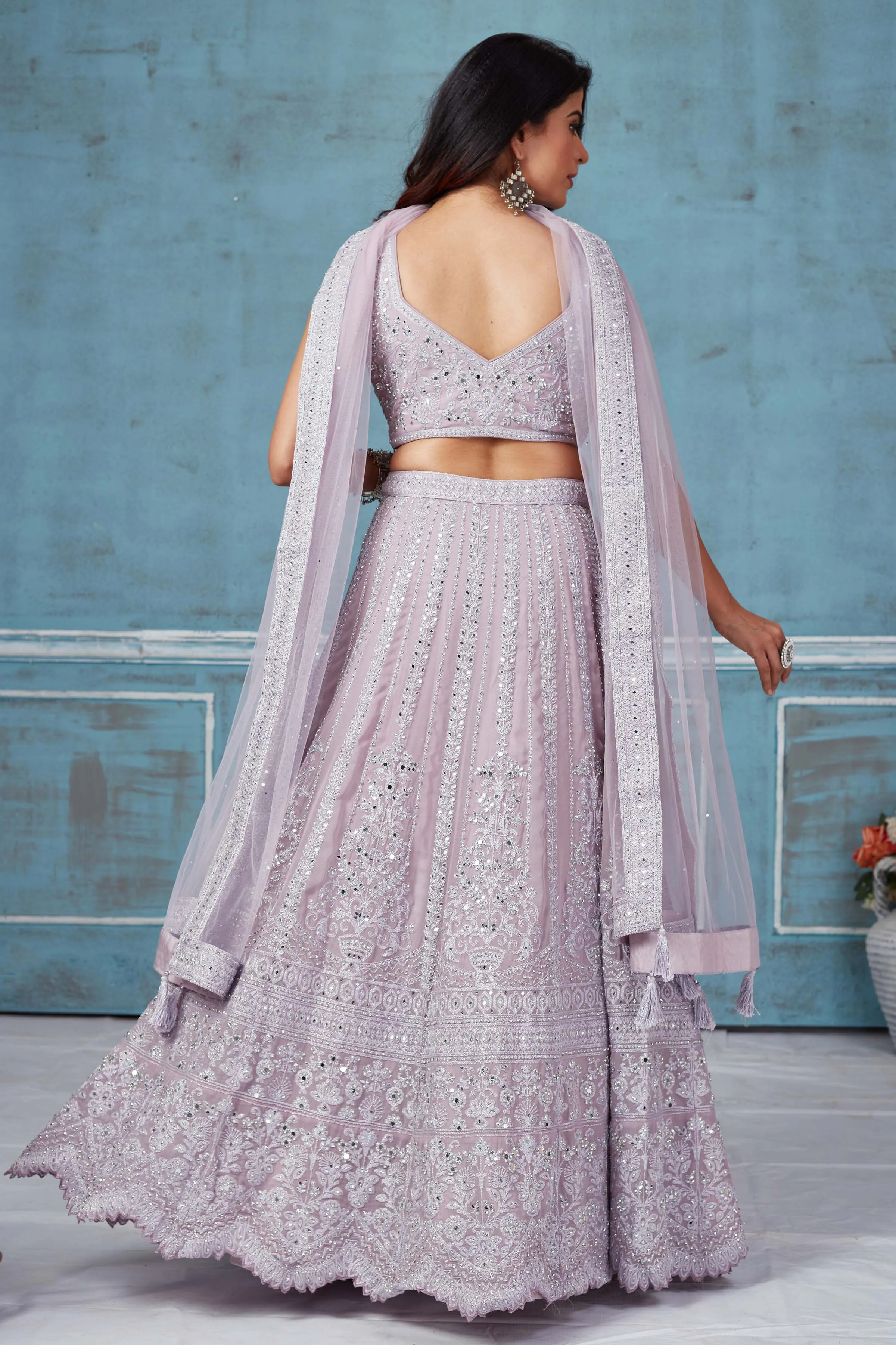 32A029 Lilac Heavy Embroidery Georgette Lehenga With Dupatta