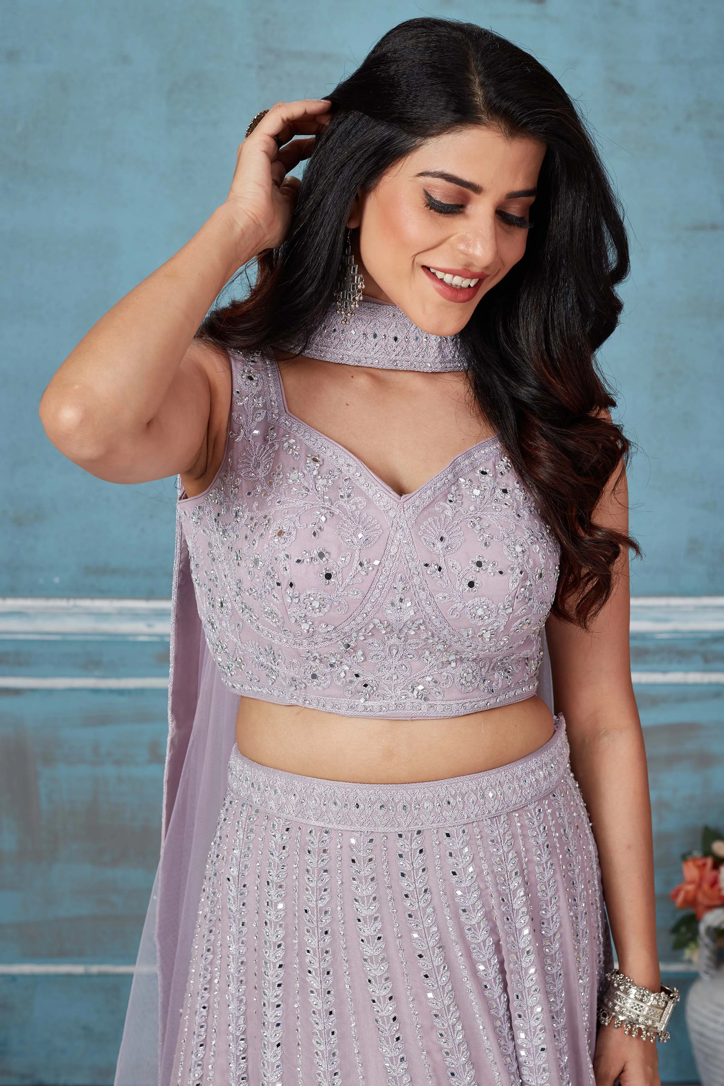 32A029 Lilac Heavy Embroidery Georgette Lehenga With Dupatta