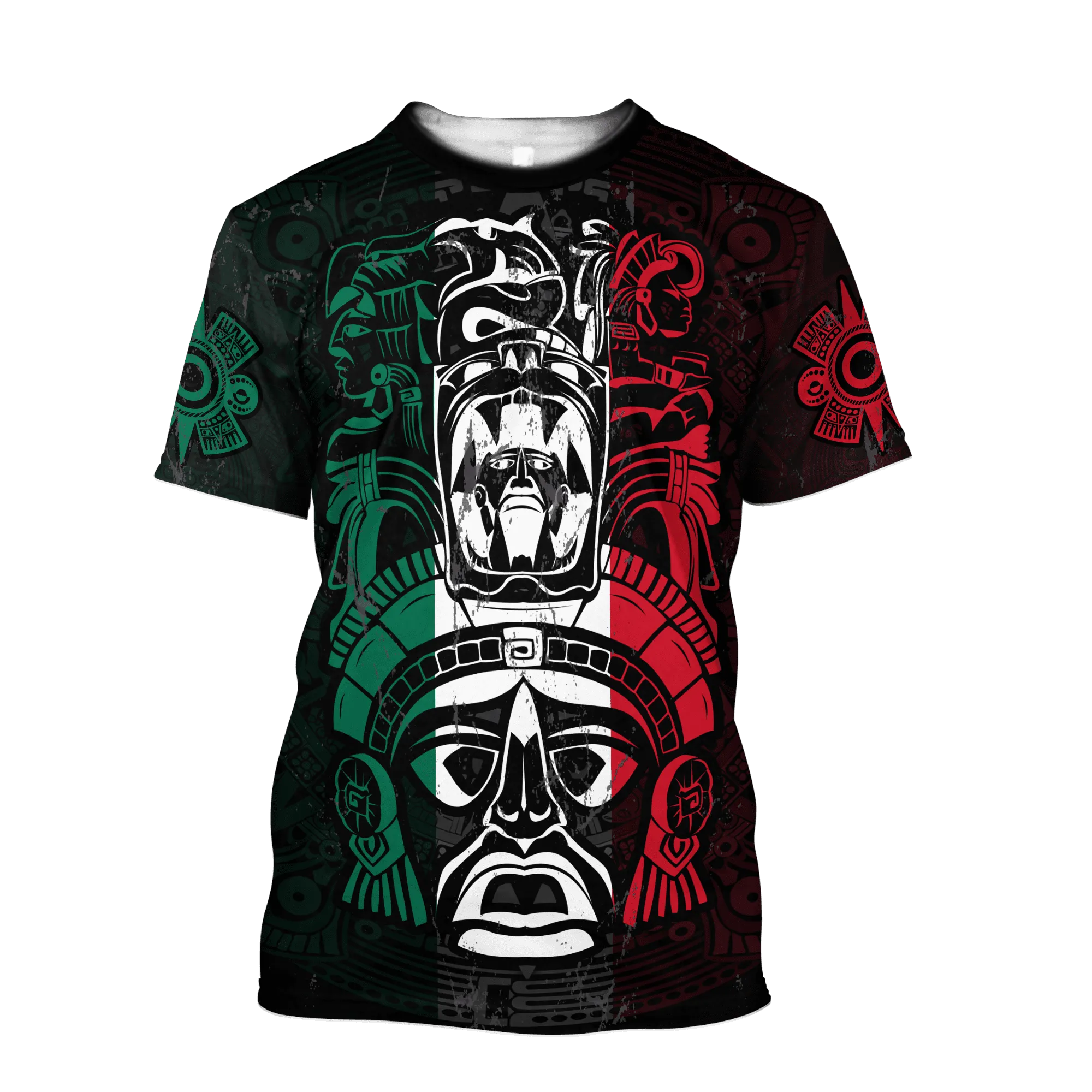 3D All Over Print Ancient Aztec Maya Ceremony Mask, Mexico Flag Shirt