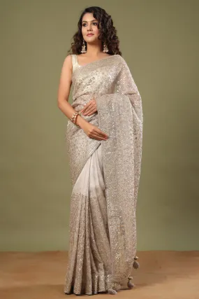 90Z553-RO Grey Gota Work Organza Saree