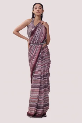 90Z837-RO Wine Printed Saree with Blouse