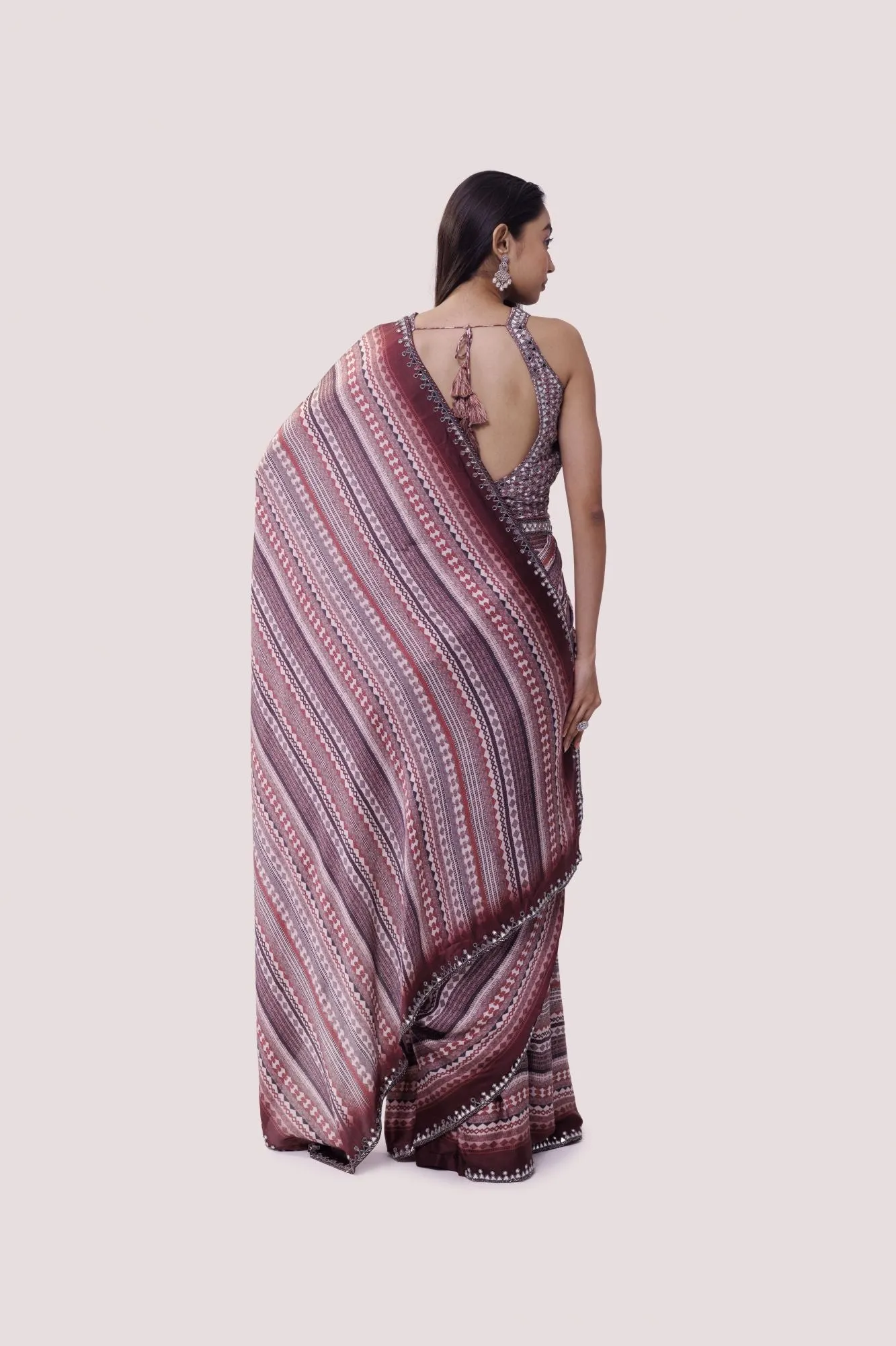 90Z837-RO Wine Printed Saree with Blouse