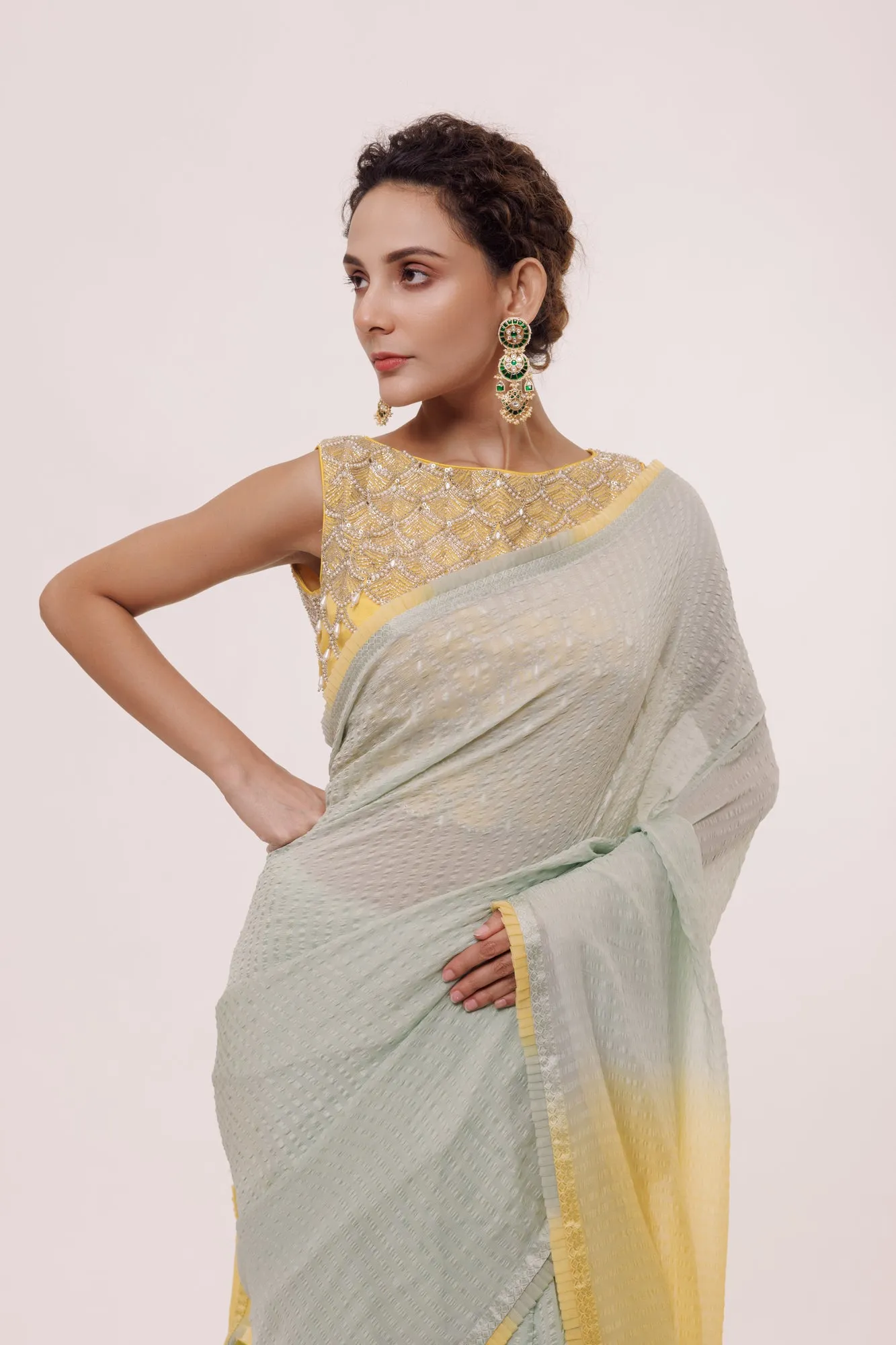 90Z857-RO Grey & Lemon Yellow Dual Toned Saree