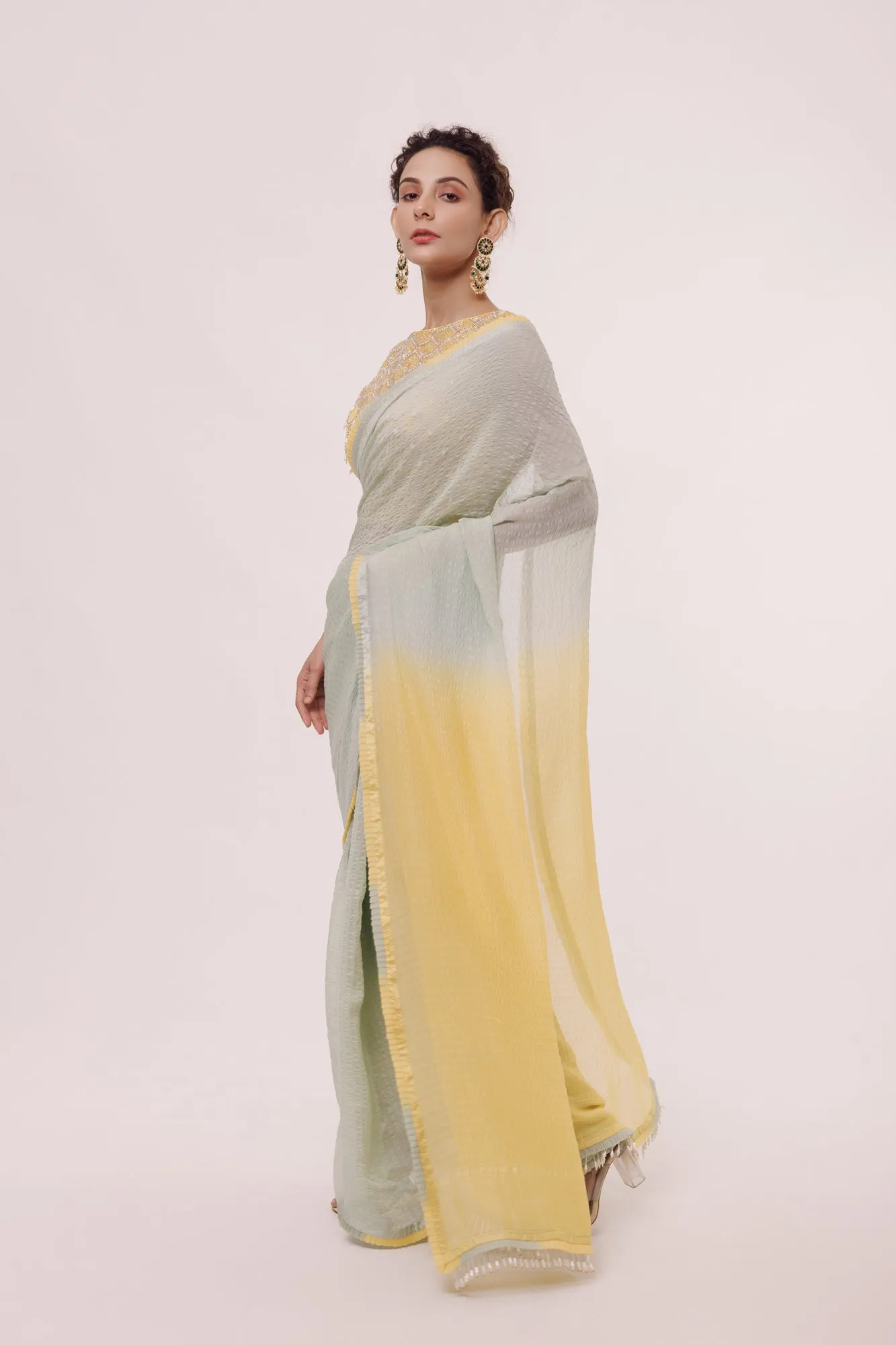 90Z857-RO Grey & Lemon Yellow Dual Toned Saree