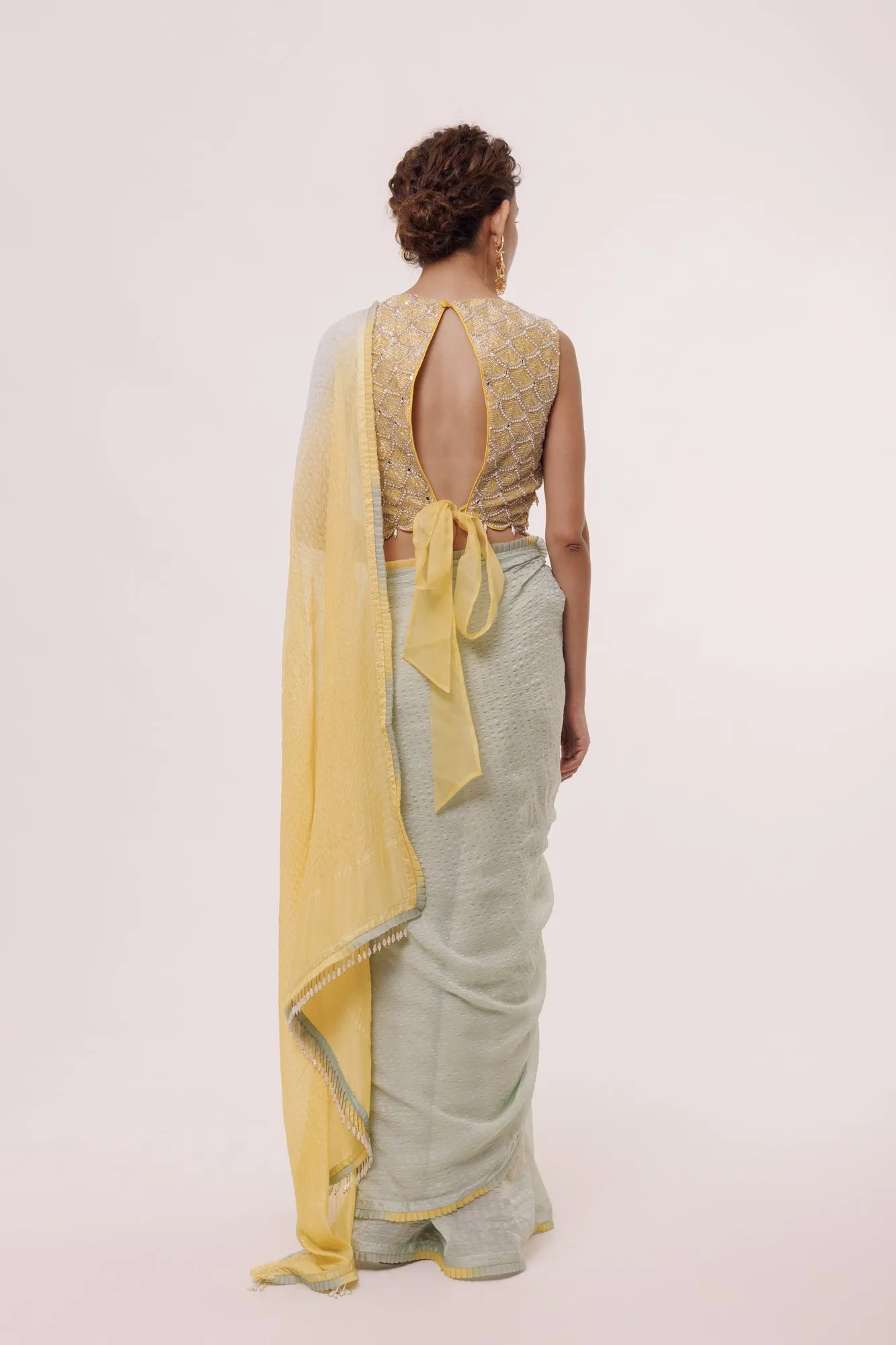 90Z857-RO Grey & Lemon Yellow Dual Toned Saree