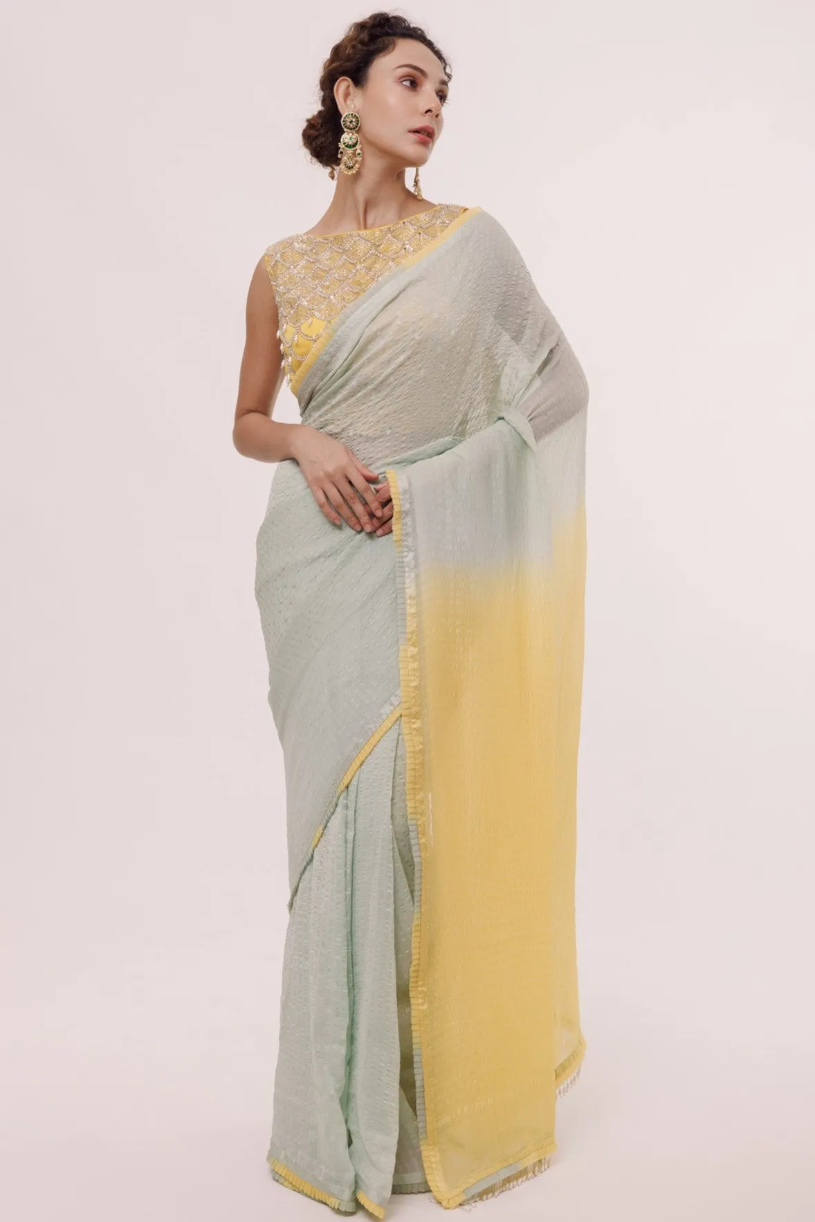 90Z857-RO Grey & Lemon Yellow Dual Toned Saree