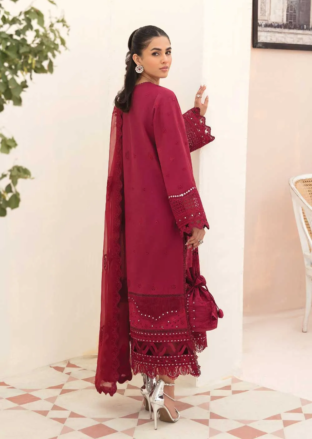 ACL-08 - Claret - Unstitched - Chickenkari Lawn Collection by Afrozeh 2023