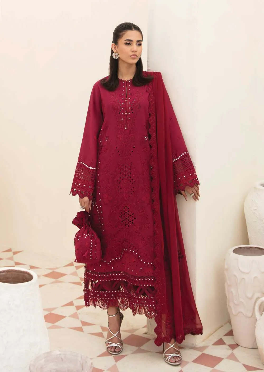 ACL-08 - Claret - Unstitched - Chickenkari Lawn Collection by Afrozeh 2023