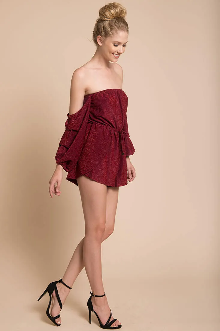 Addison Off The Shoulder Romper Wine