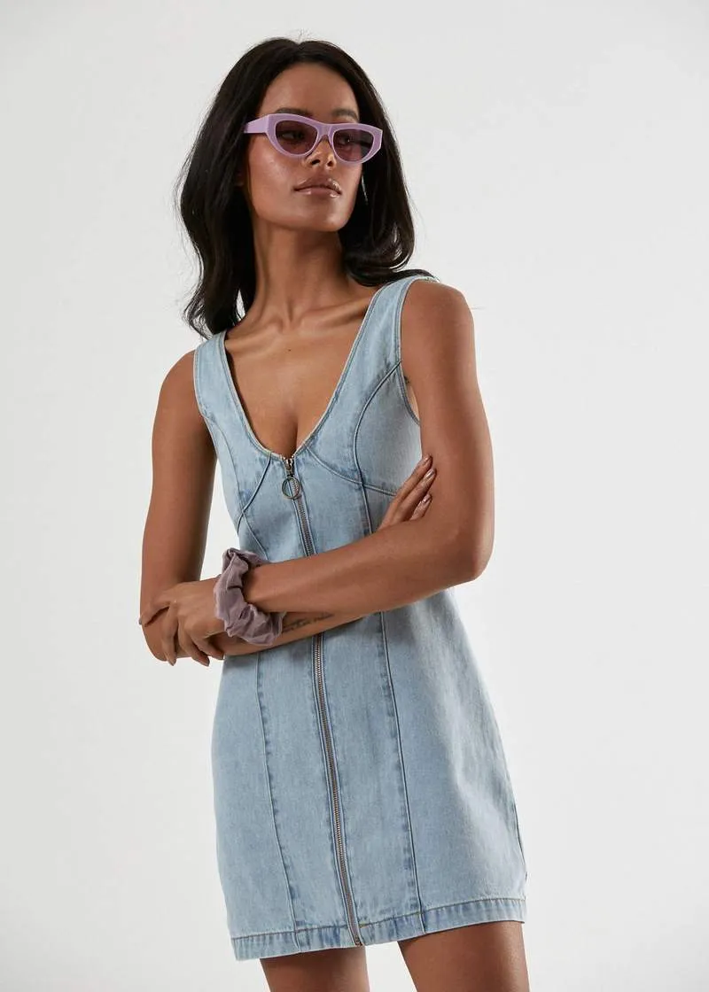 Afends Boulevard Hemp Denim Dress Stone Blue