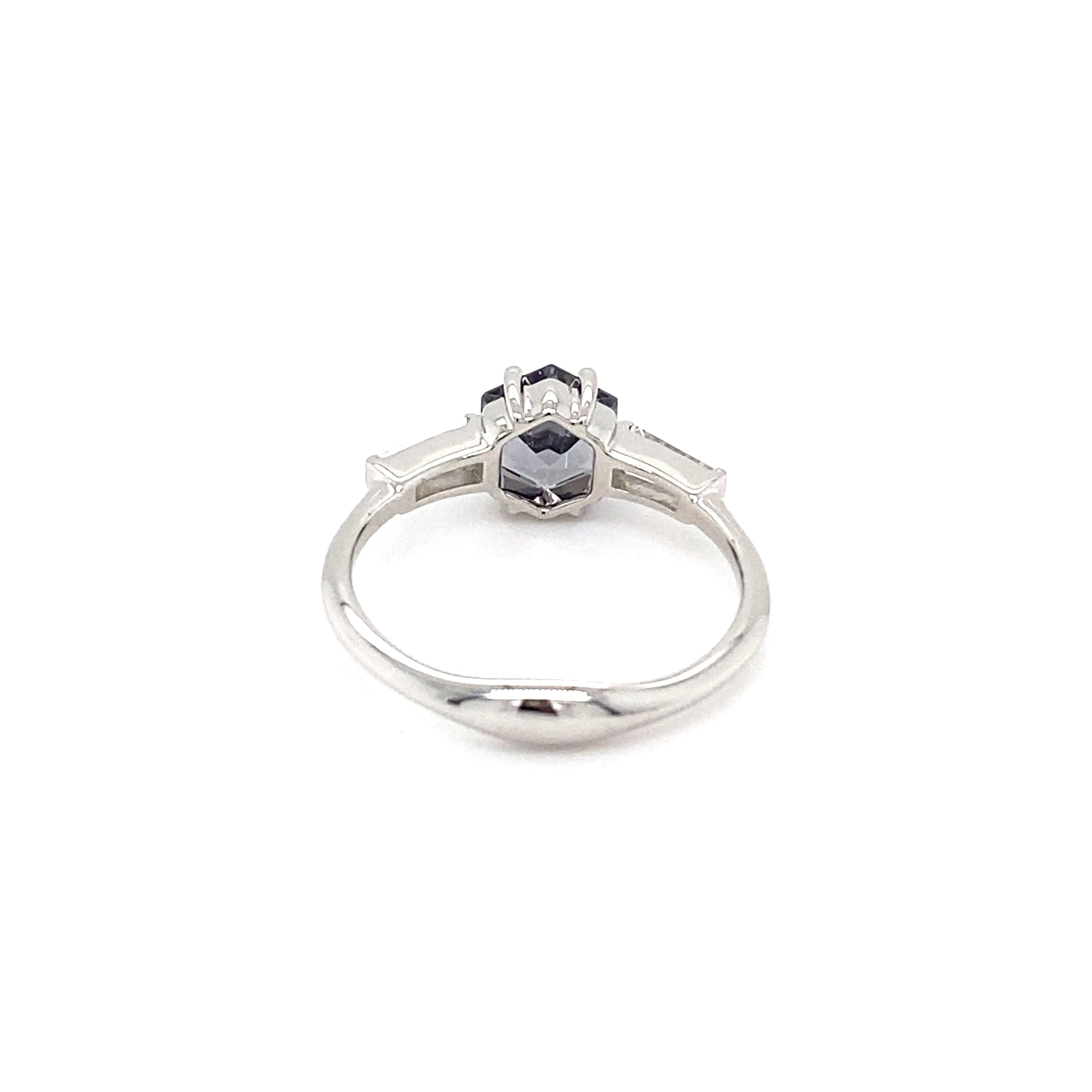 AGL Hexagon Greyish Purple Spinel & Diamond Baguette Ring