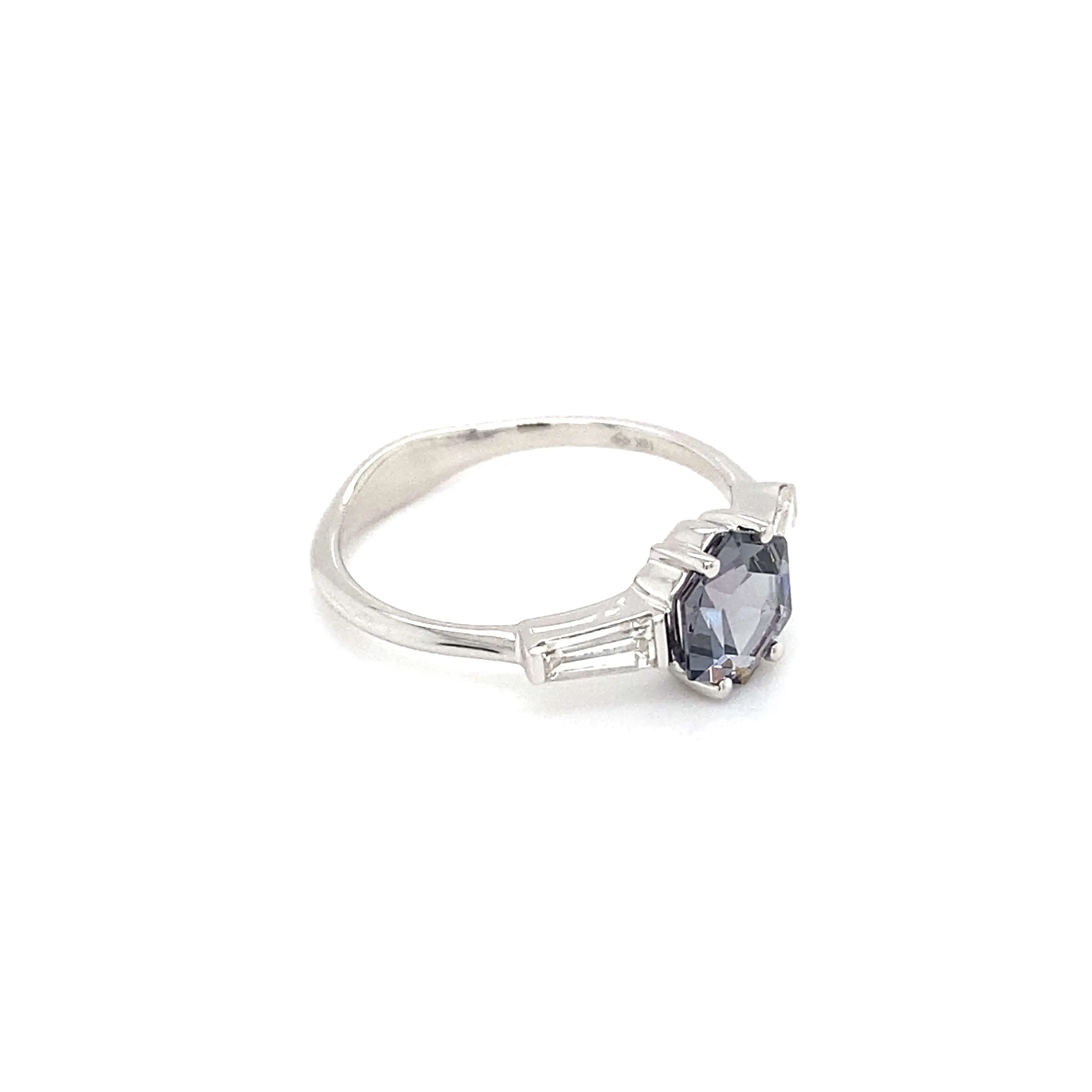 AGL Hexagon Greyish Purple Spinel & Diamond Baguette Ring