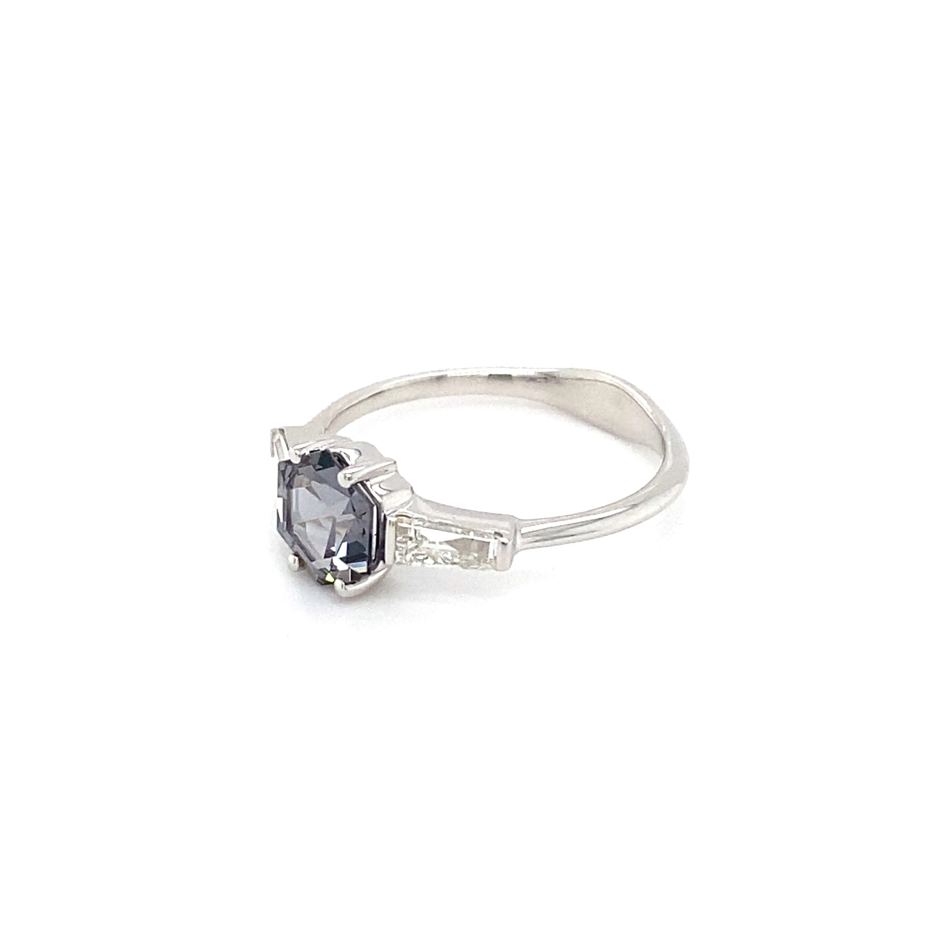 AGL Hexagon Greyish Purple Spinel & Diamond Baguette Ring