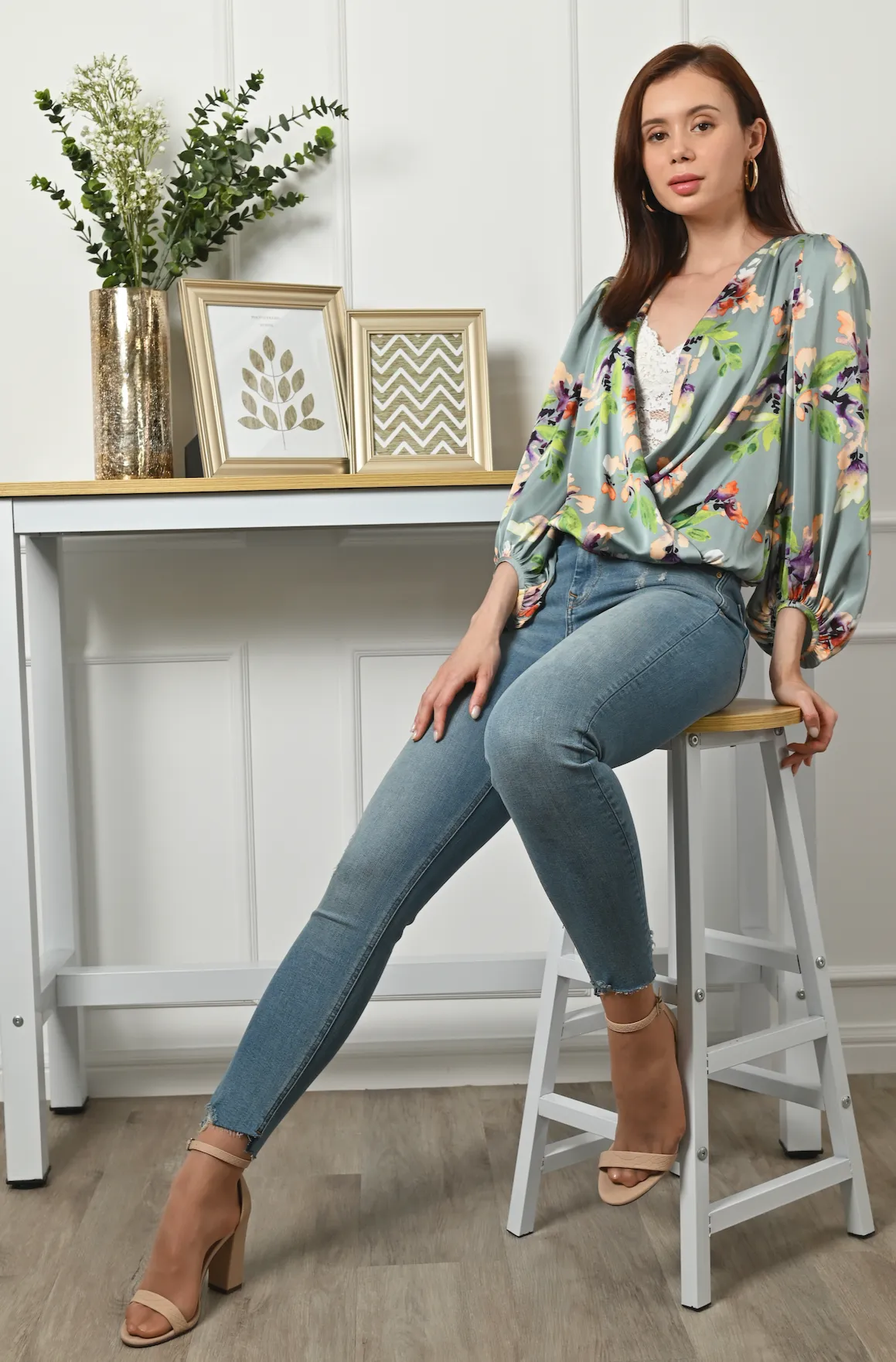 Alia Front Overlap Blouson Blouse