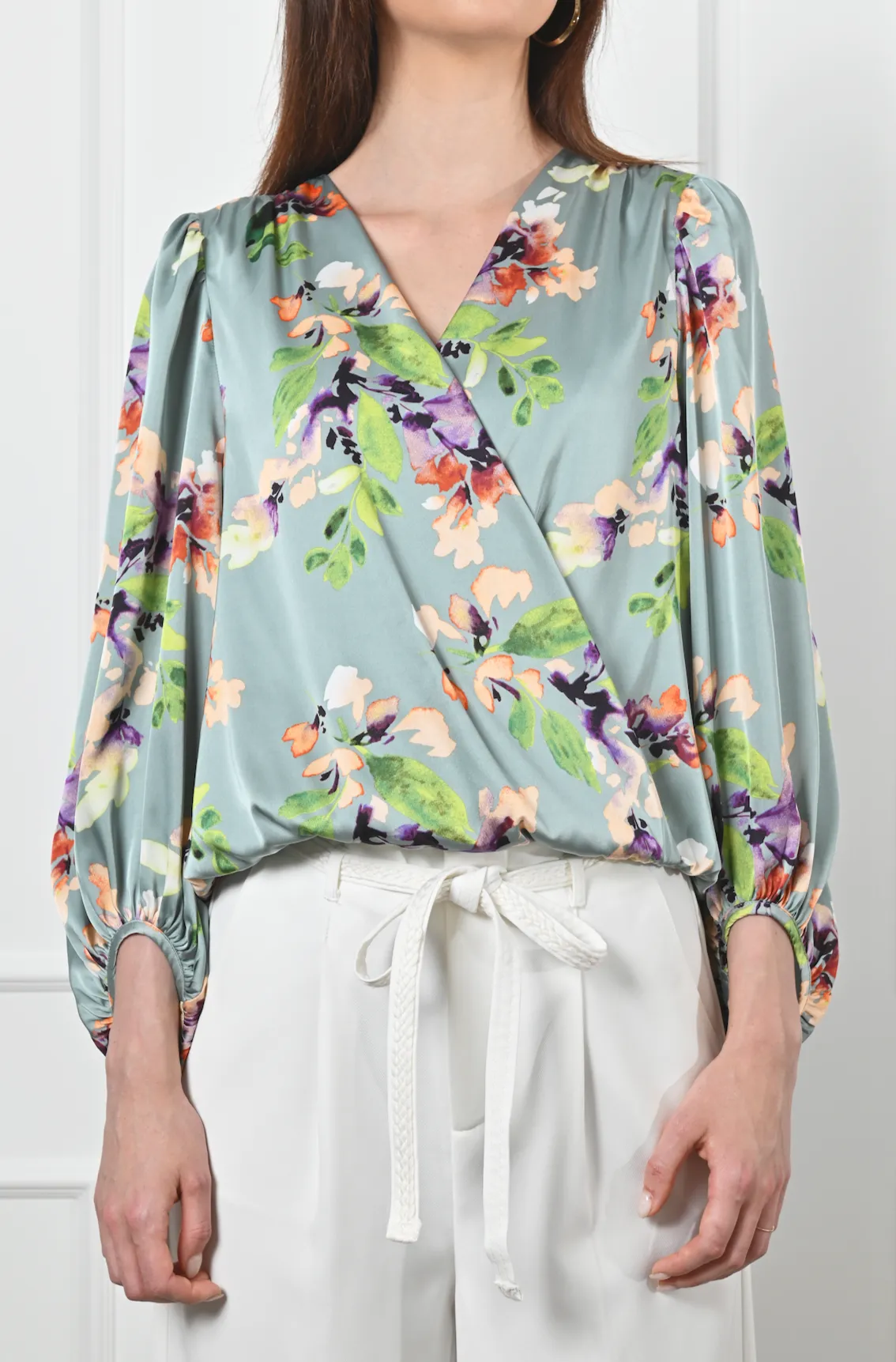 Alia Front Overlap Blouson Blouse