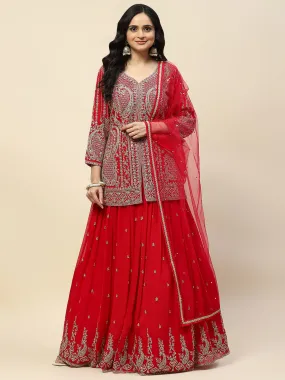 All Over Embroidered Georgette Choli With Lehenga & Dupatta