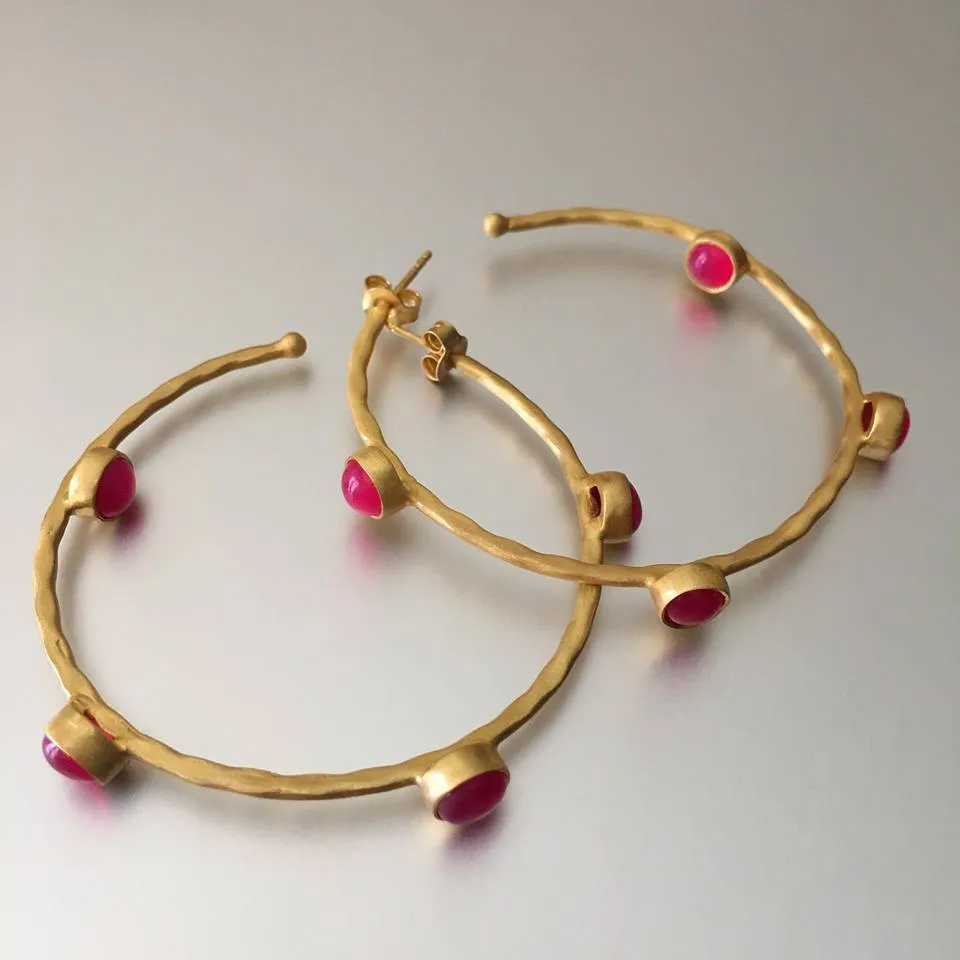 Amelia Hoops With Pink Chalcedony