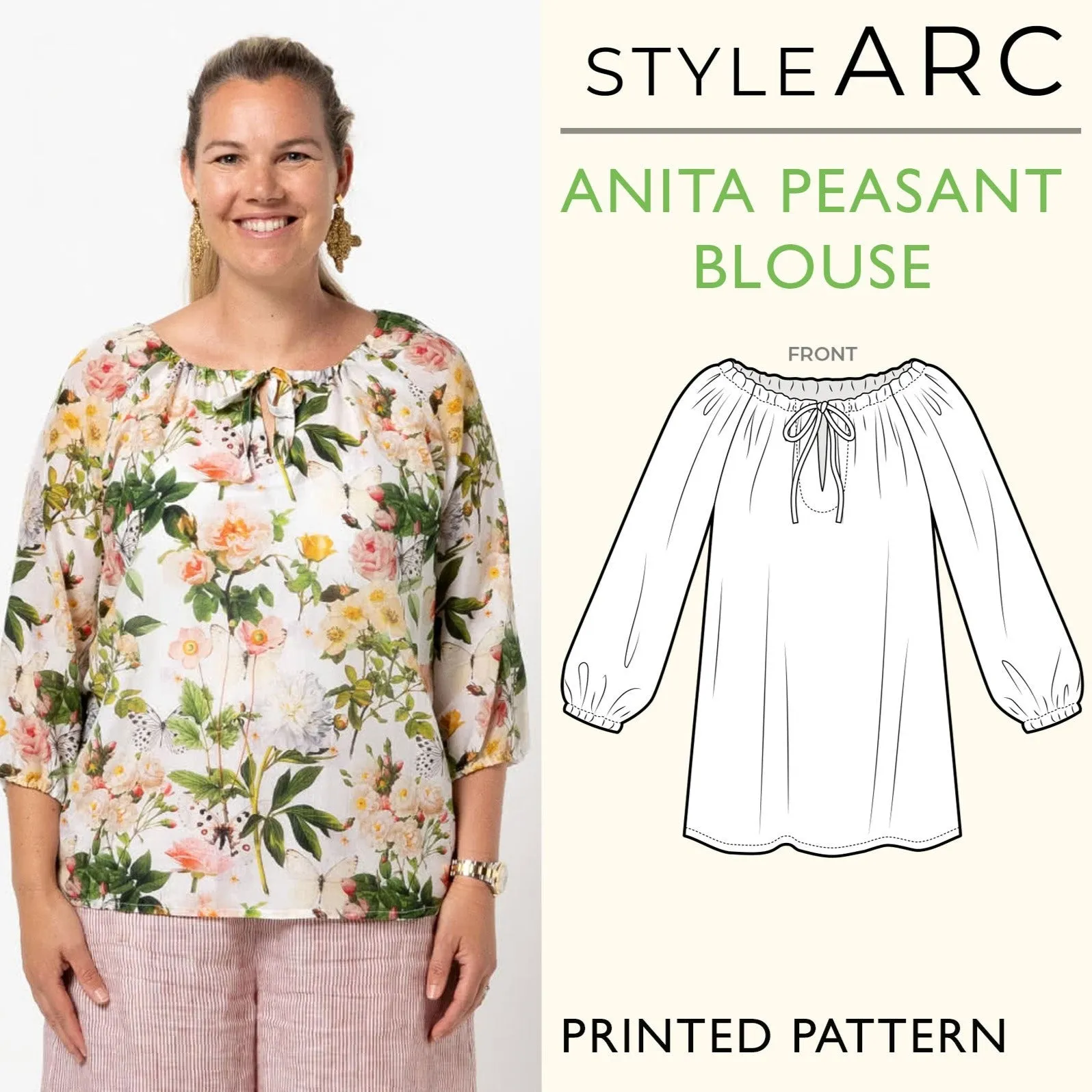 Anita Peasant Blouse Sewing Pattern by Style Arc, US Sizes 0-26