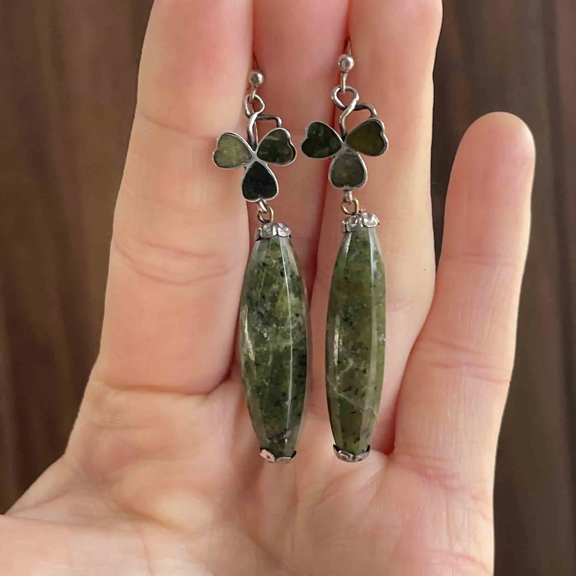 Antique Connemara Marble Clover Drop Earrings