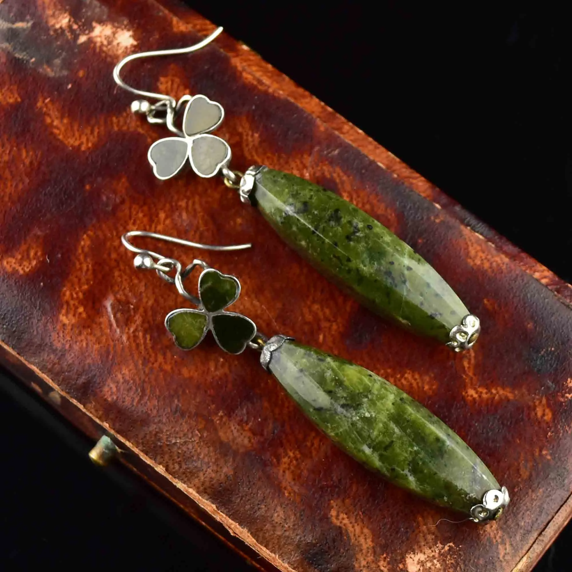 Antique Connemara Marble Clover Drop Earrings