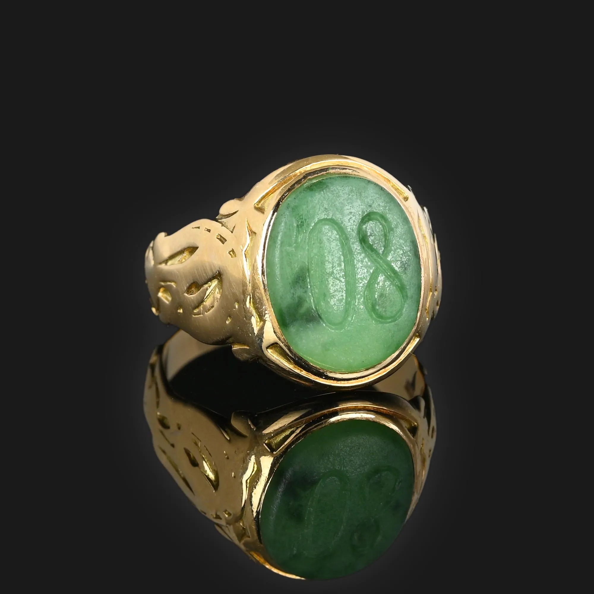 Antique Edwardian 1908 HorseShoe Signet Jade Ring