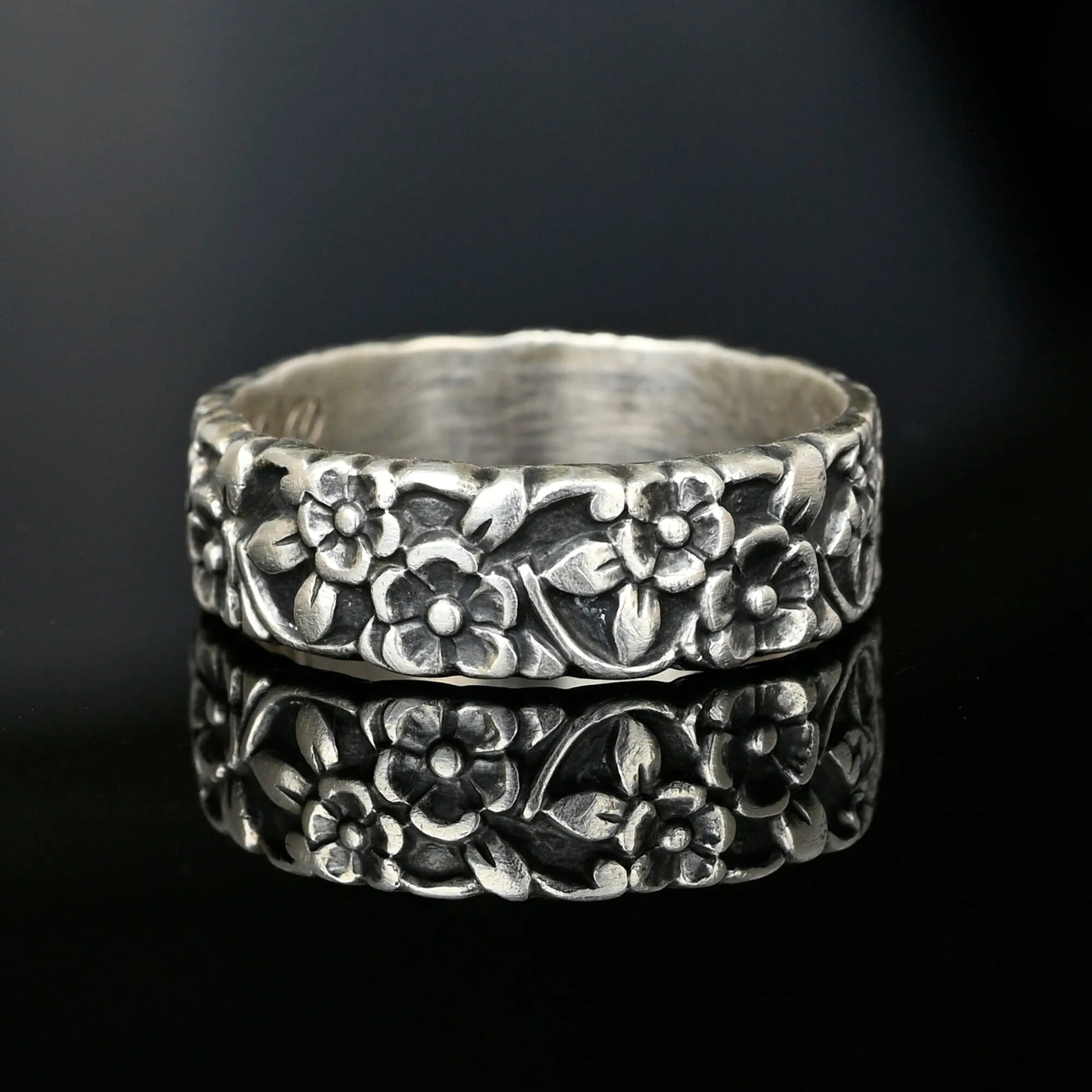 Antique Forget Me Not Sterling Silver Ring Eternity Band