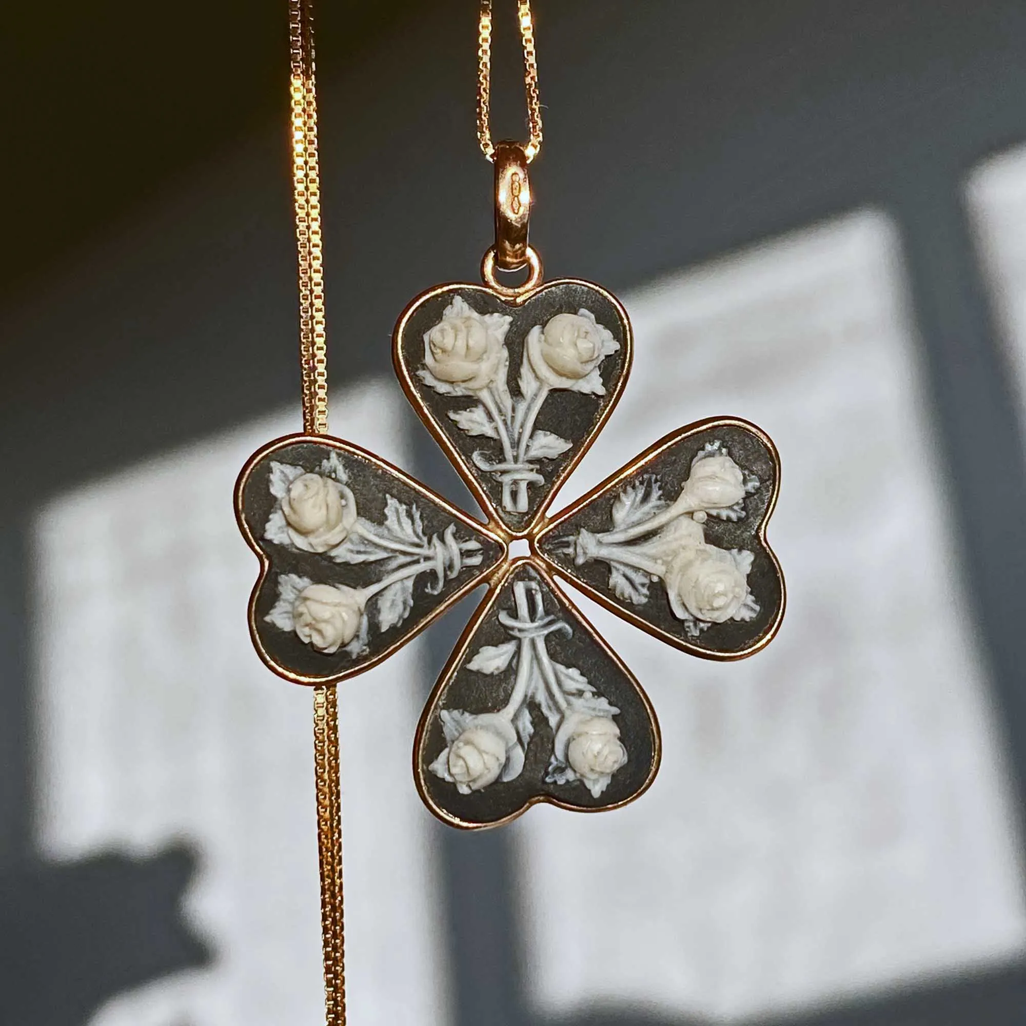 Antique Jasperware Gold Shamrock Necklace