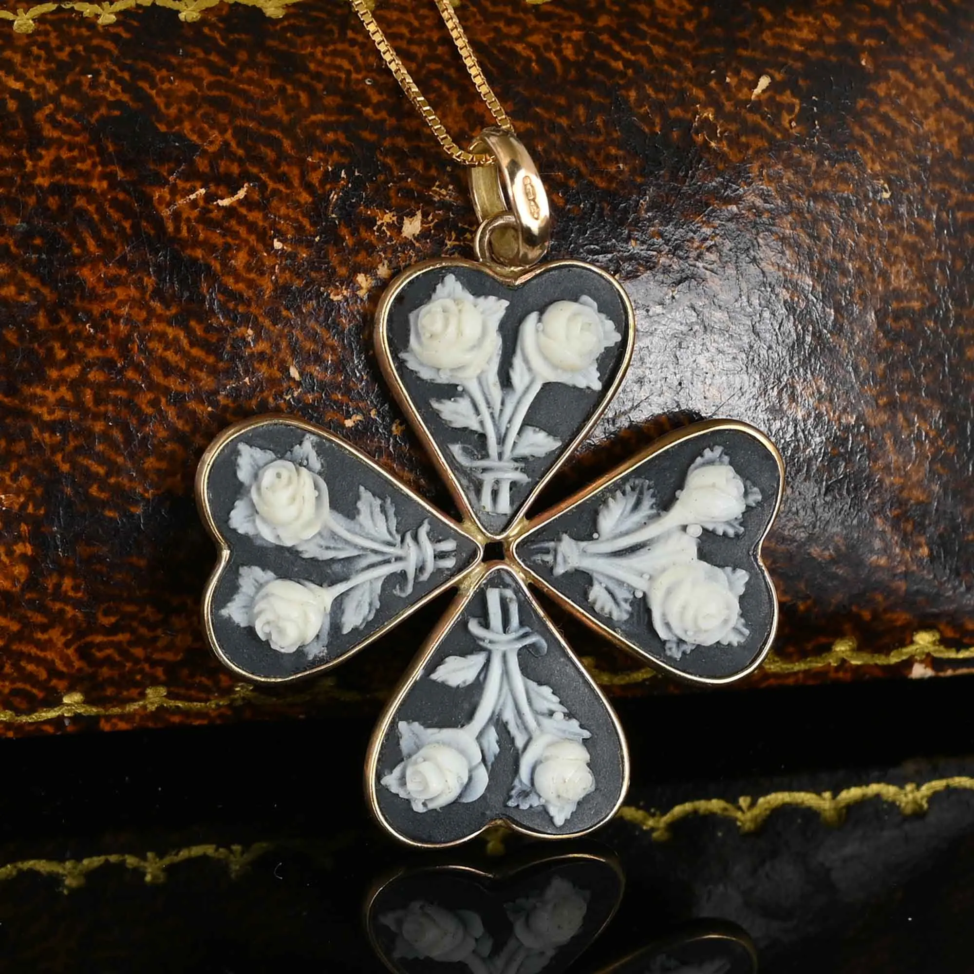 Antique Jasperware Gold Shamrock Necklace