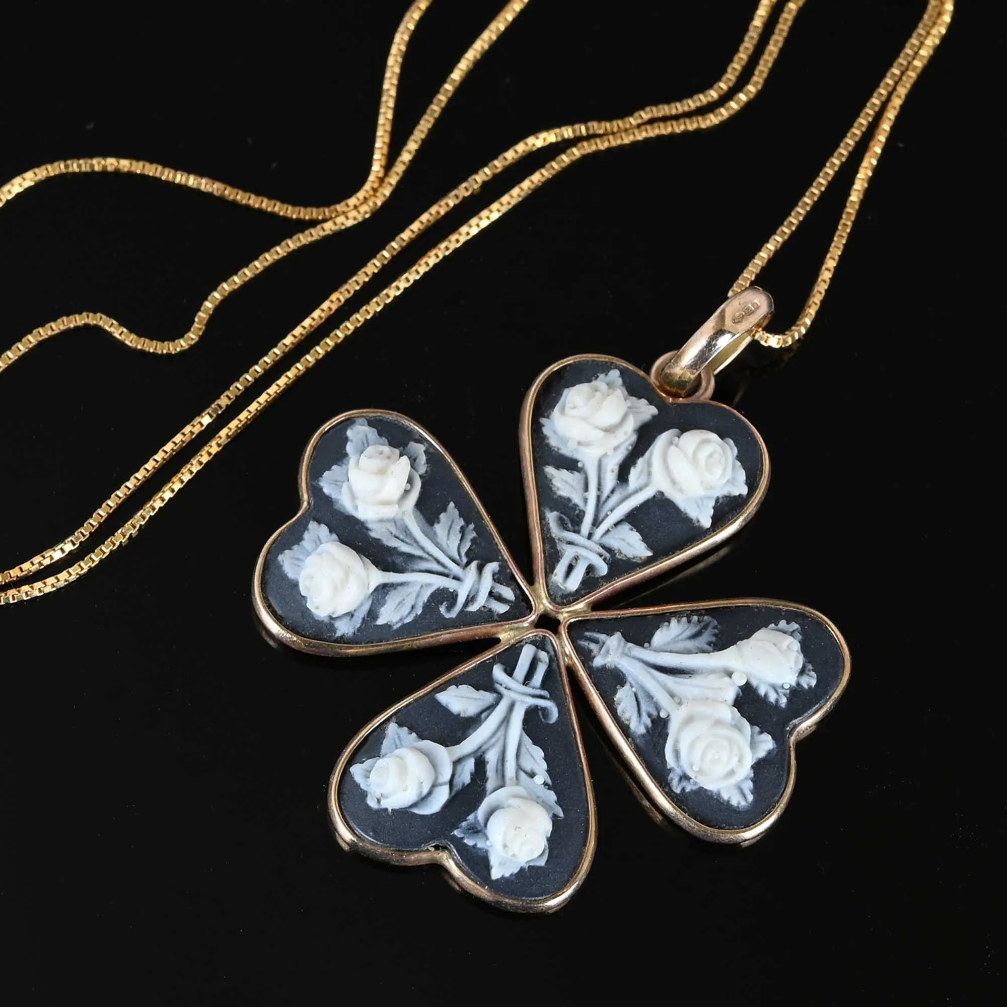 Antique Jasperware Gold Shamrock Necklace