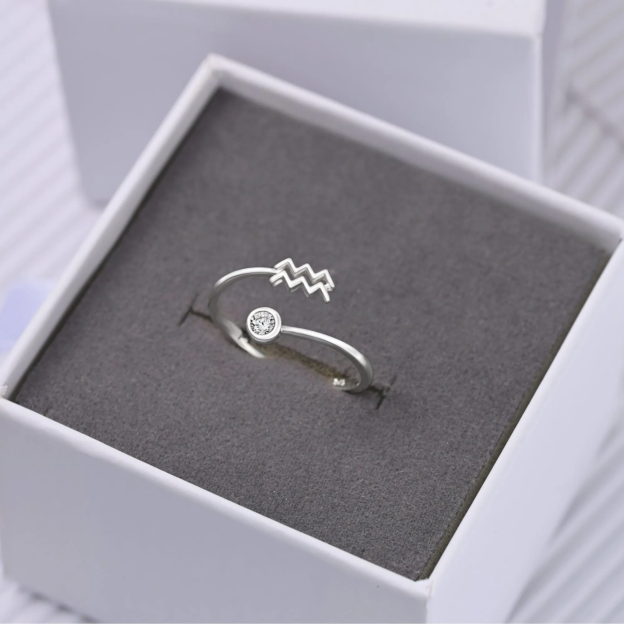 Aquarius Ring Sterling Silver Adjustable Zodiac Sign Ring