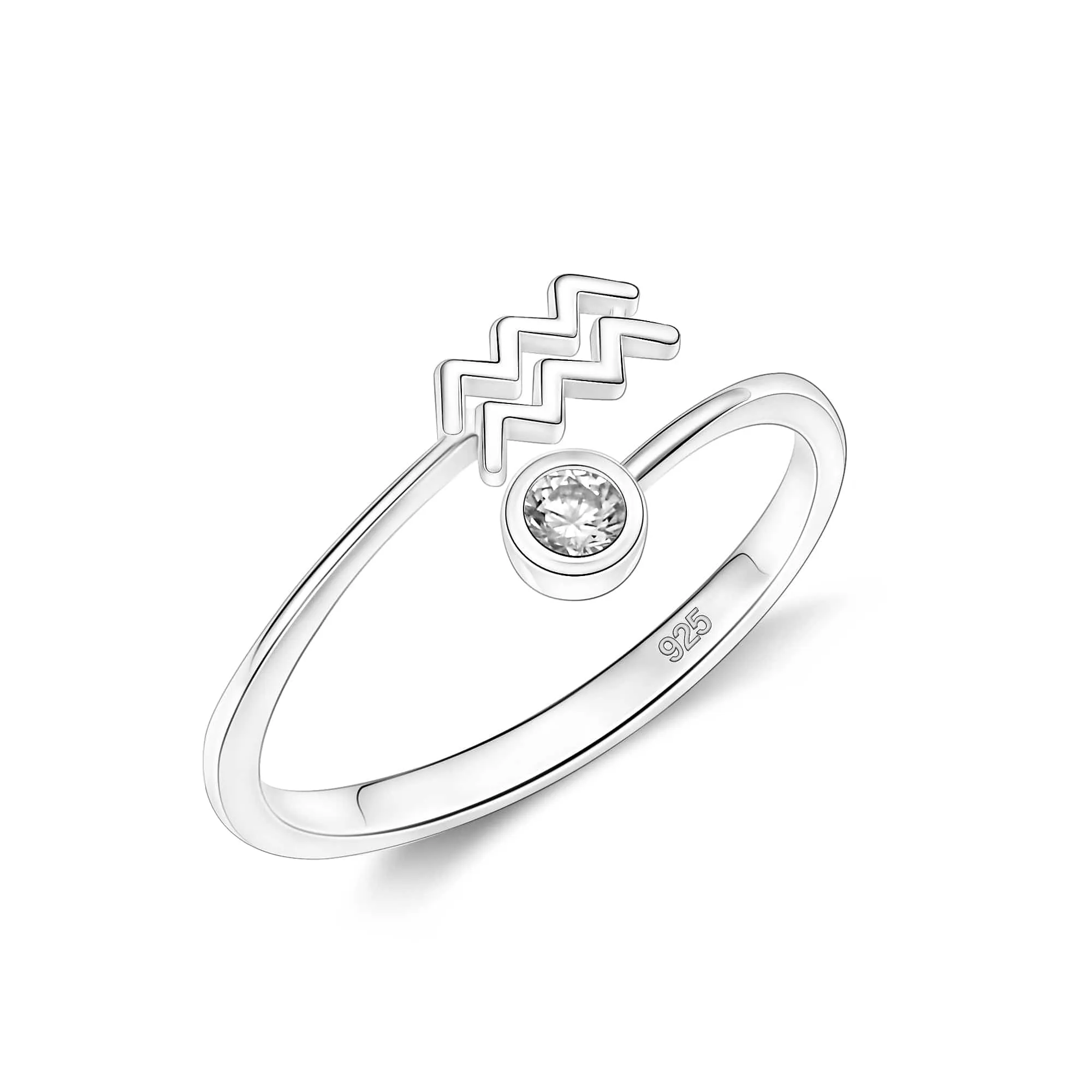 Aquarius Ring Sterling Silver Adjustable Zodiac Sign Ring