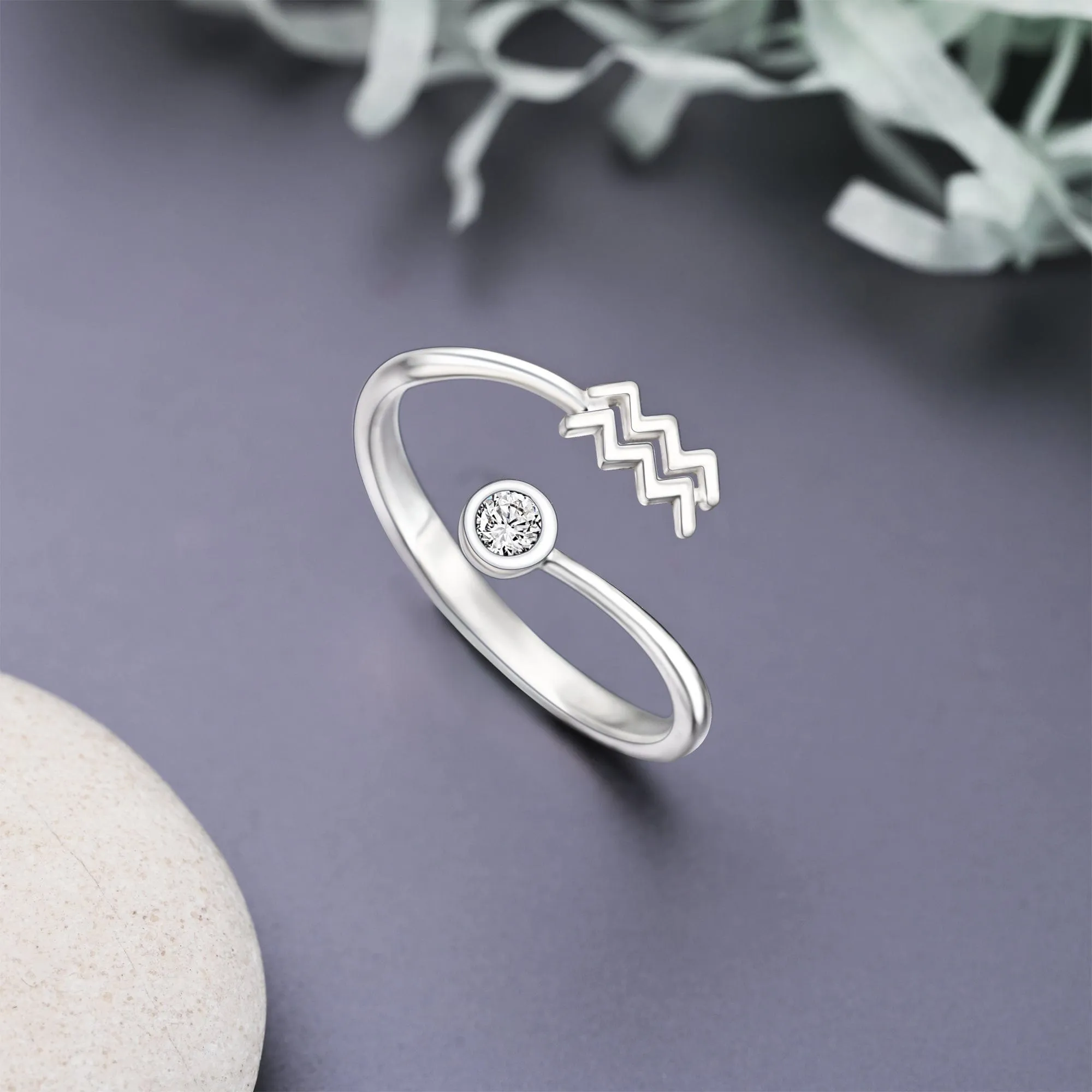 Aquarius Ring Sterling Silver Adjustable Zodiac Sign Ring