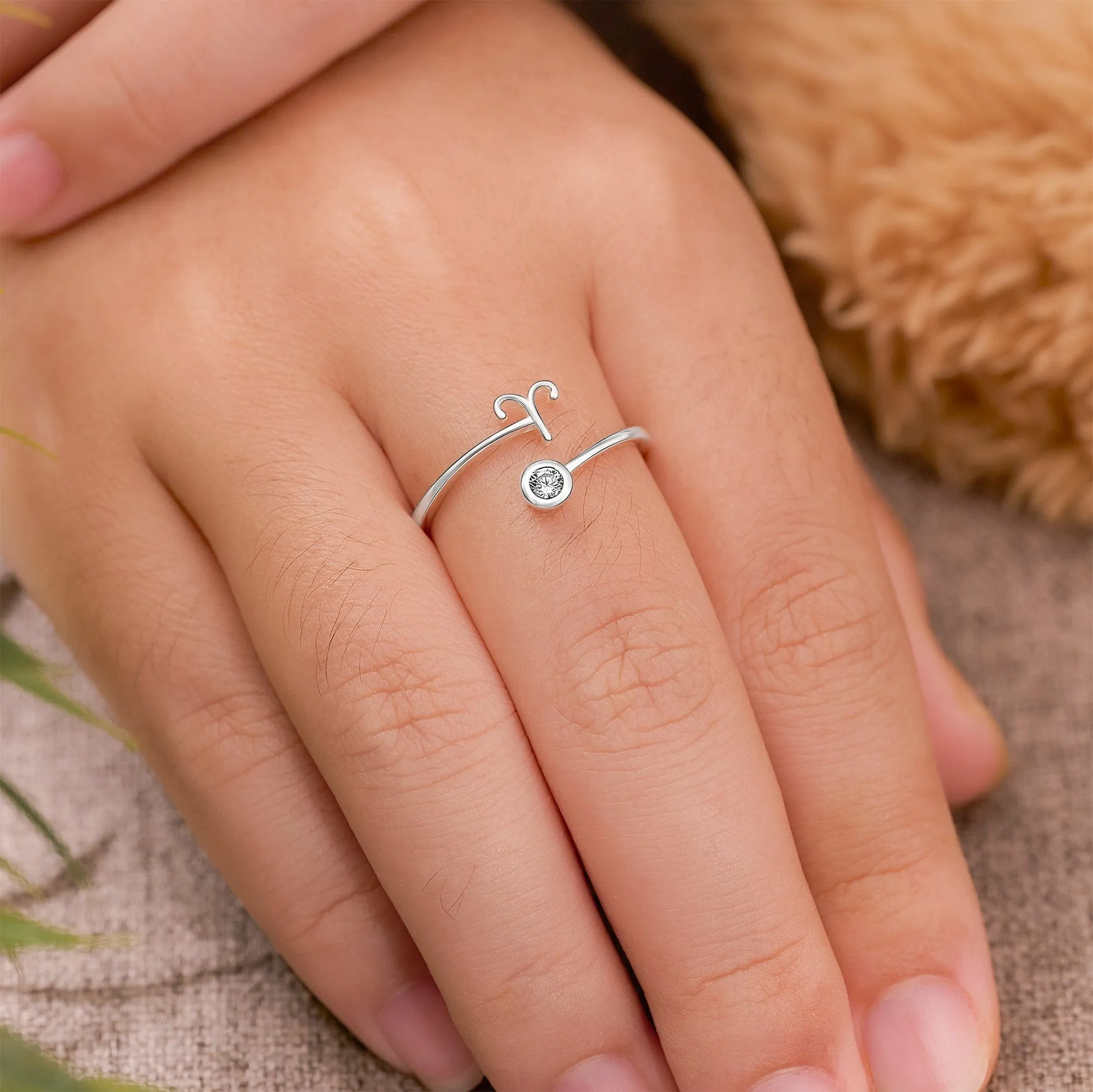 Aries Ring Sterling Silver Adjustable Zodiac Sign Ring