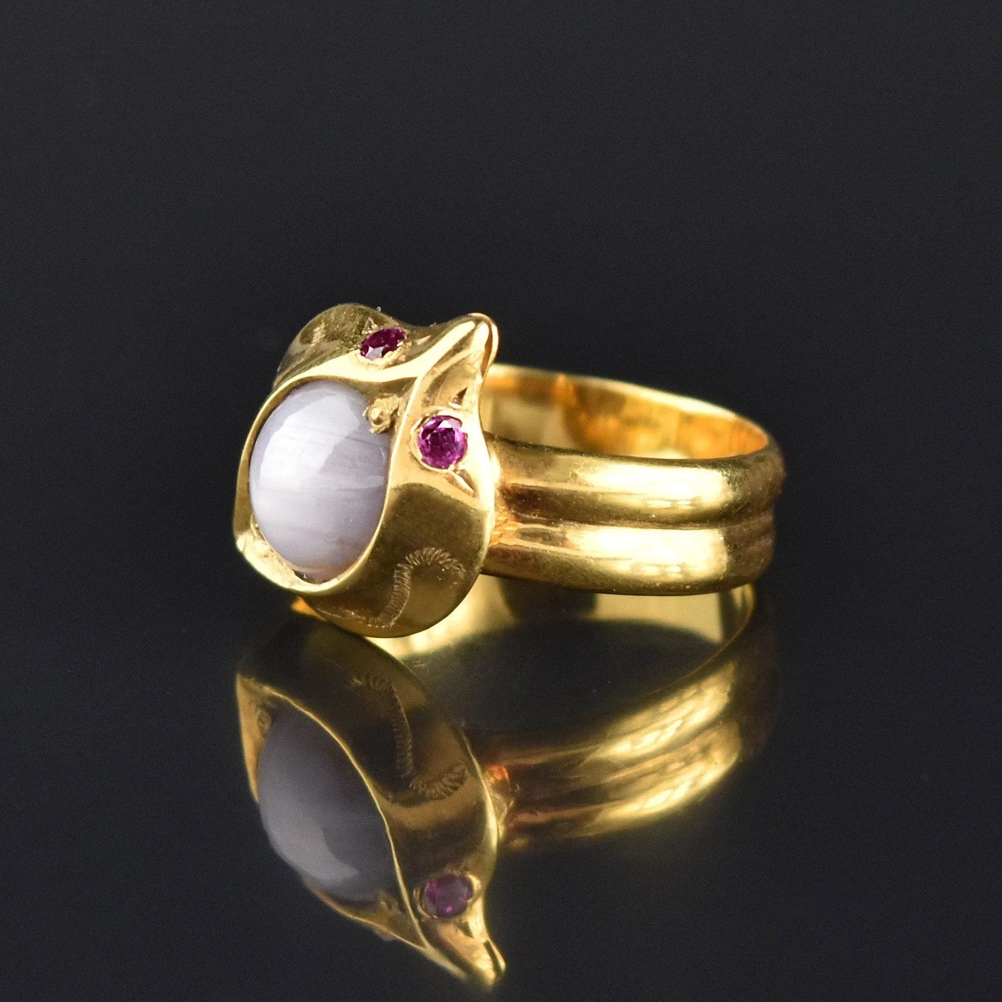 Art Deco Gold Snake Ruby Natural Star Sapphire Ring