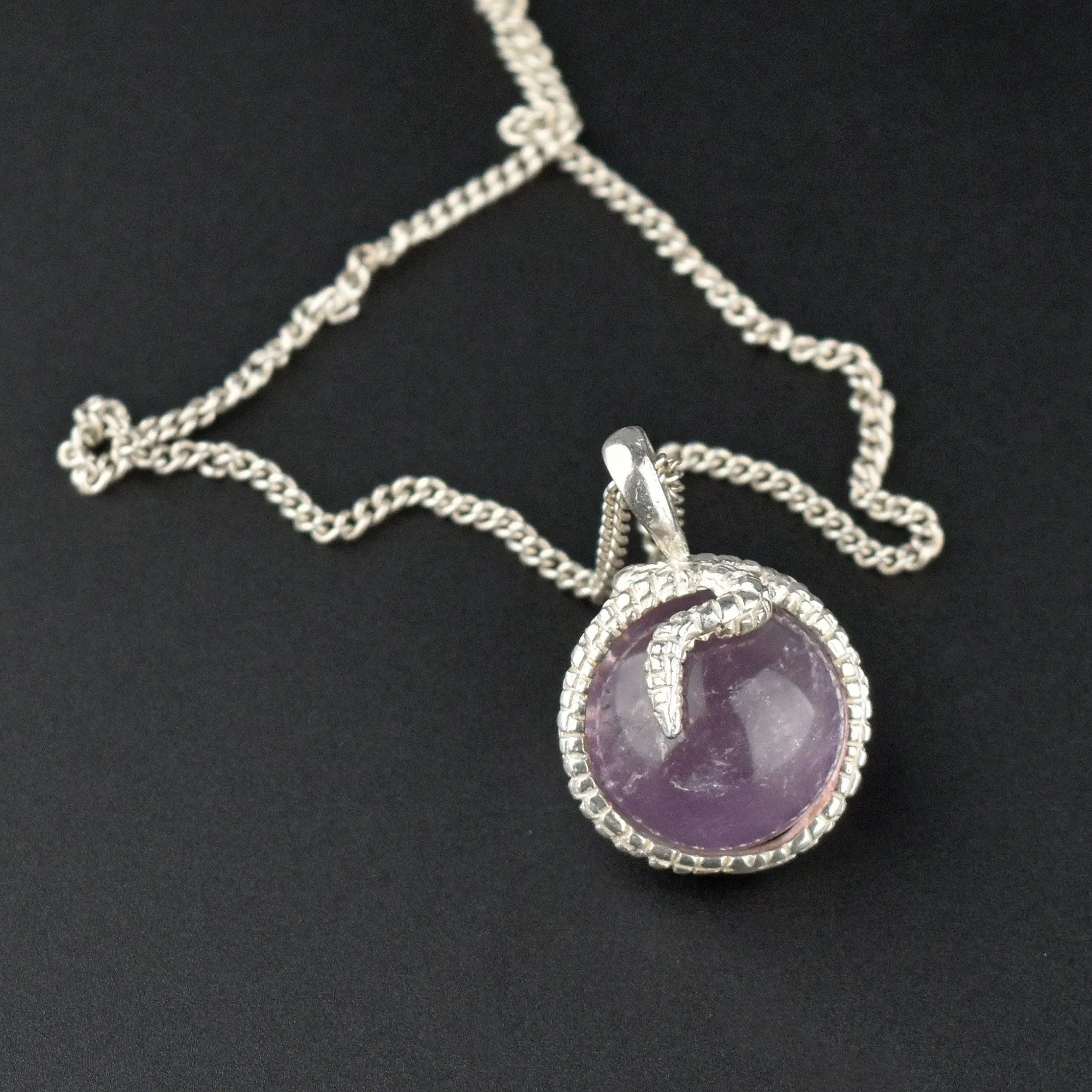 Art Deco Style Amethyst Orb Snake Pendant Necklace