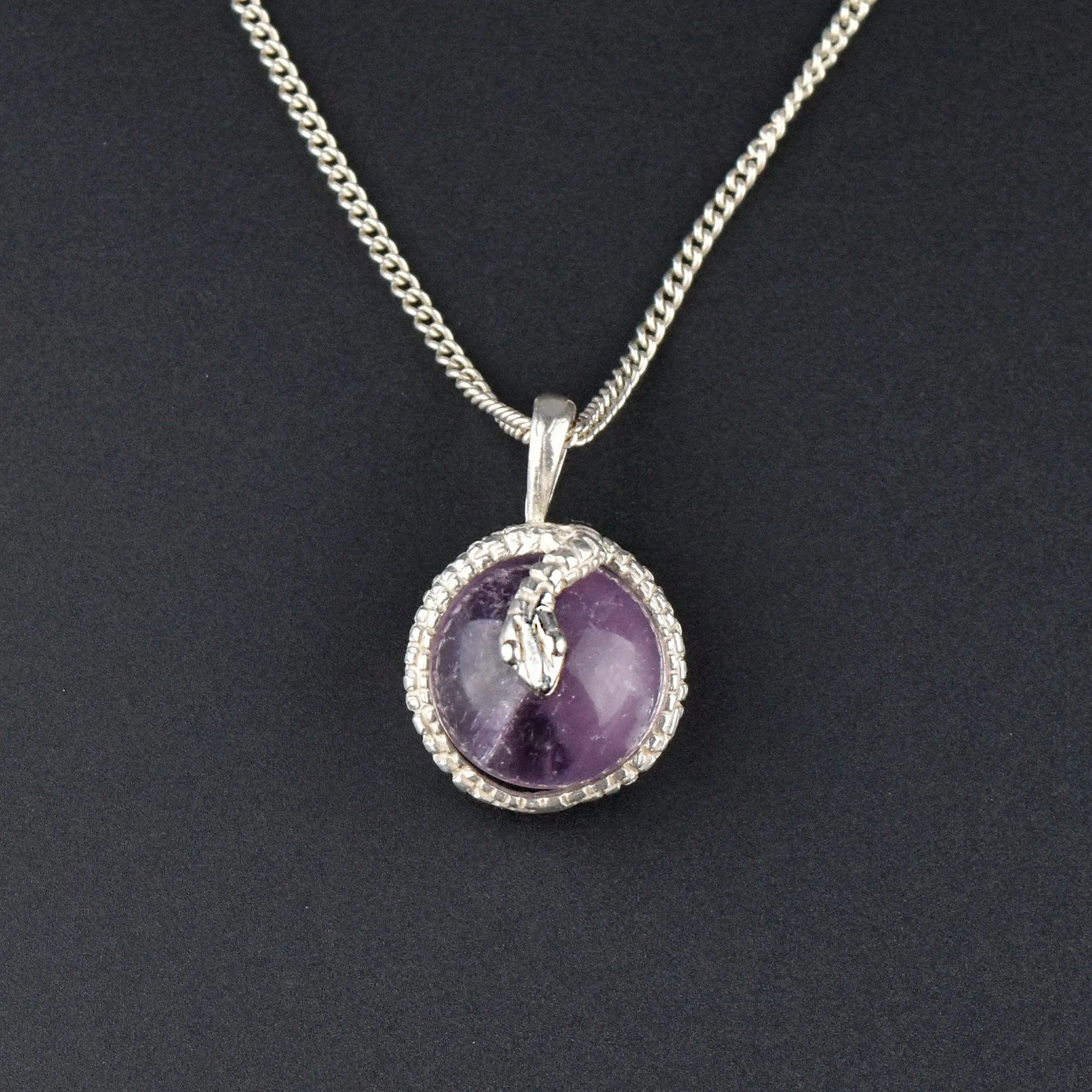 Art Deco Style Amethyst Orb Snake Pendant Necklace